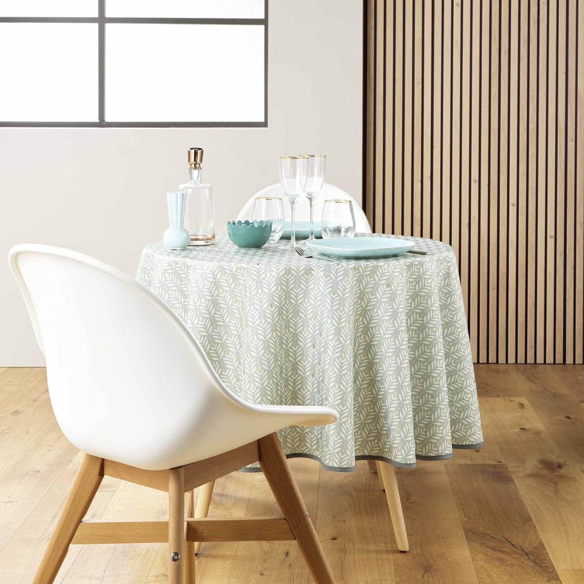 Voir la diapositive 2 : Douceur d'Intérieur Nappe ronde imprimé  piana  180cm sauge