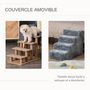 Voir la diapositive 5 : PAWHUT Escalier pour chat - escalier pour chien - 4 marches - revêtement flanelle grande douceur haute densité - structure panneaux particules - gris