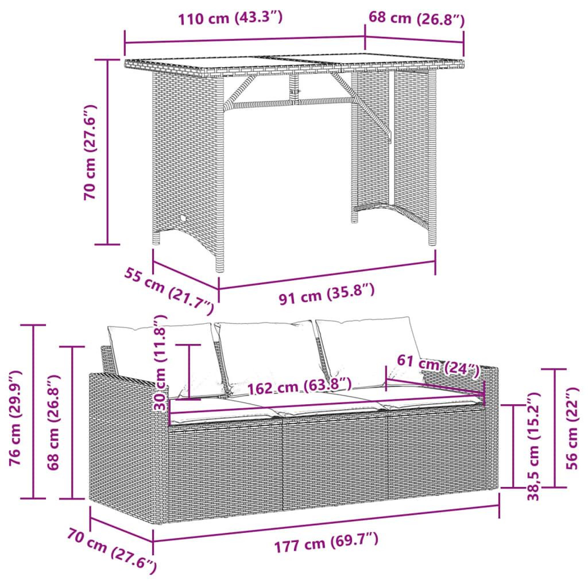 Voir la diapositive 6 : VIDAXL Ensemble a manger de jardin et coussins 2 pcs gris clair rotin