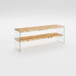 TOILINUX Meuble TV 1 étagère Crustallia en verre et bois - Transparent et beige