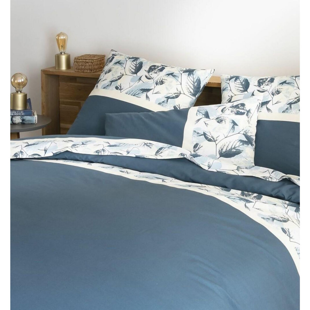 Home collection Parure housse de couette 100% coton 57fils -automnia ocean blue
