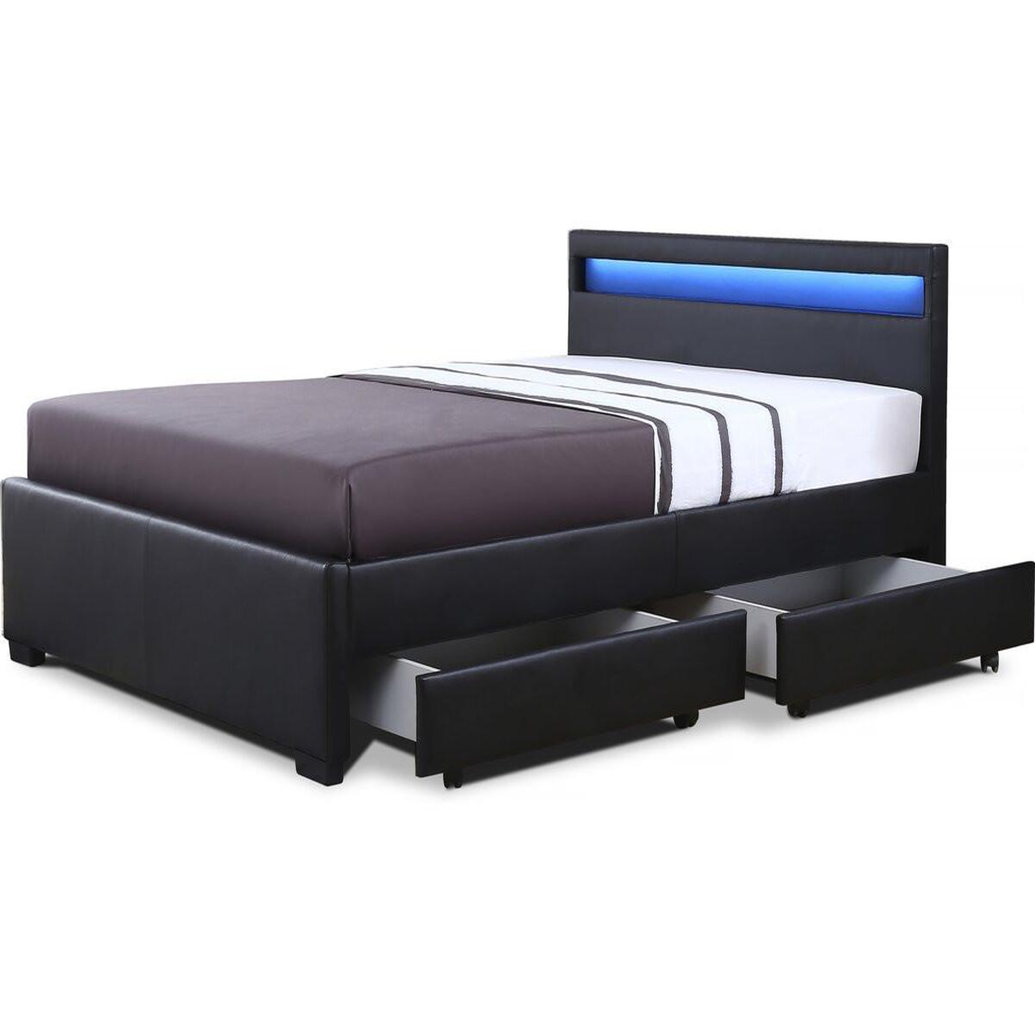 Voir la diapositive 1 : Habitat et Jardin Lit LED avec 4 tiroirs  Nico  - 160 × 200 cm - Noir