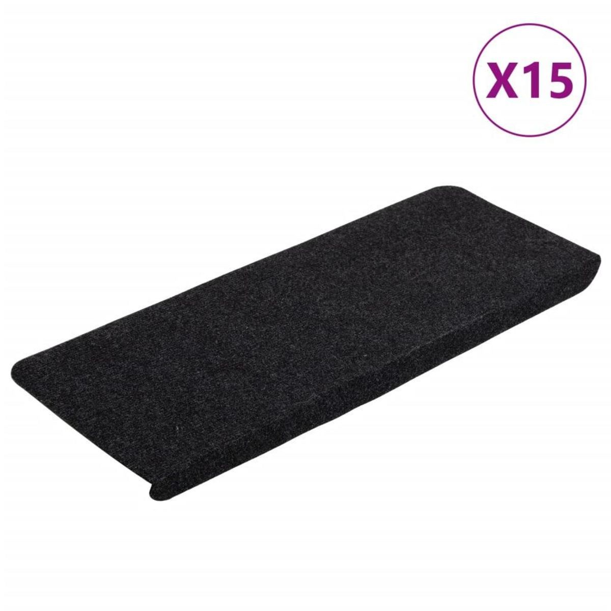 VIDAXL Tapis d'escalier auto-adhesifs 15 pcs 65x24,5x3,5 cm Noir