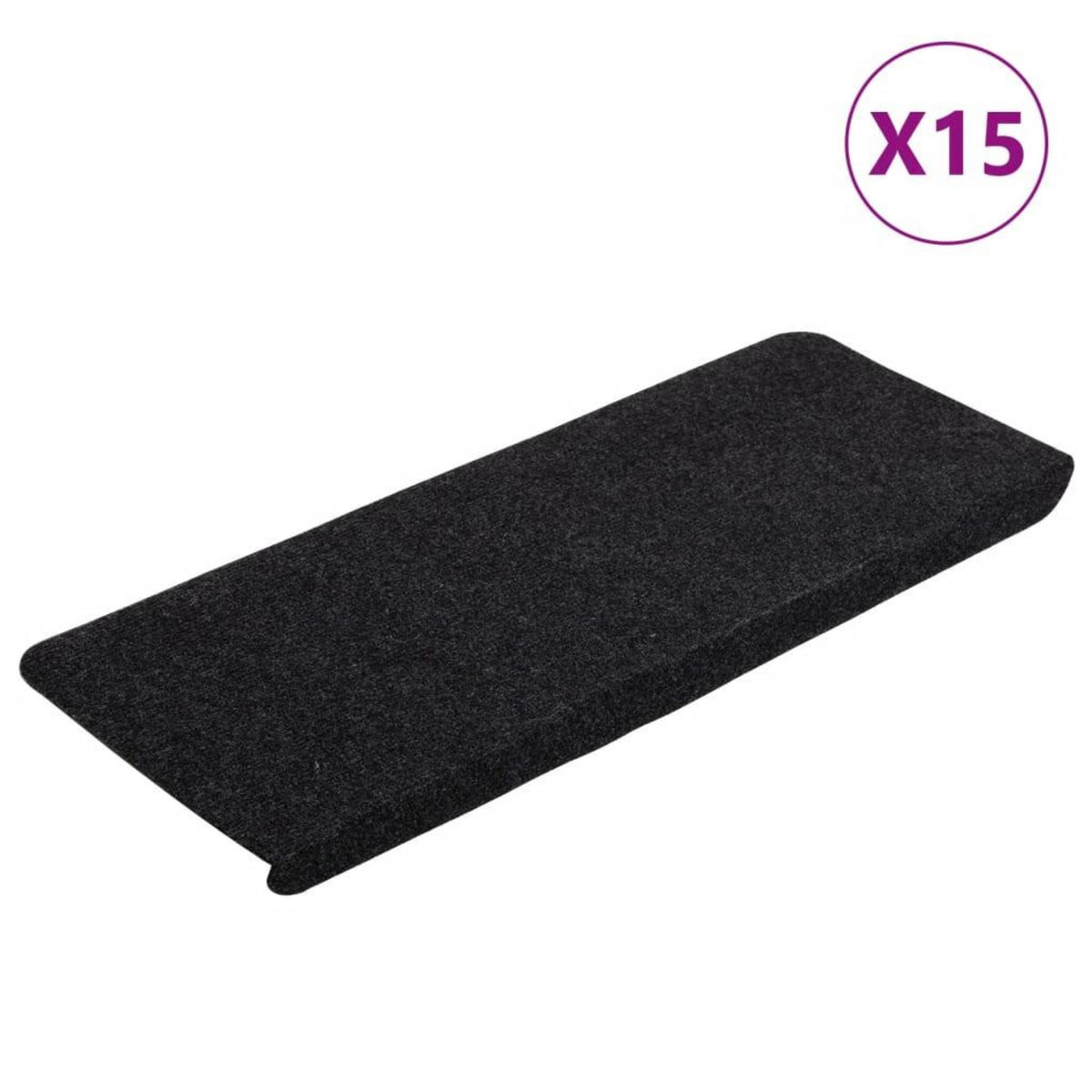 VIDAXL Tapis d'escalier auto-adhesifs 15 pcs 65x24,5x3,5 cm Noir