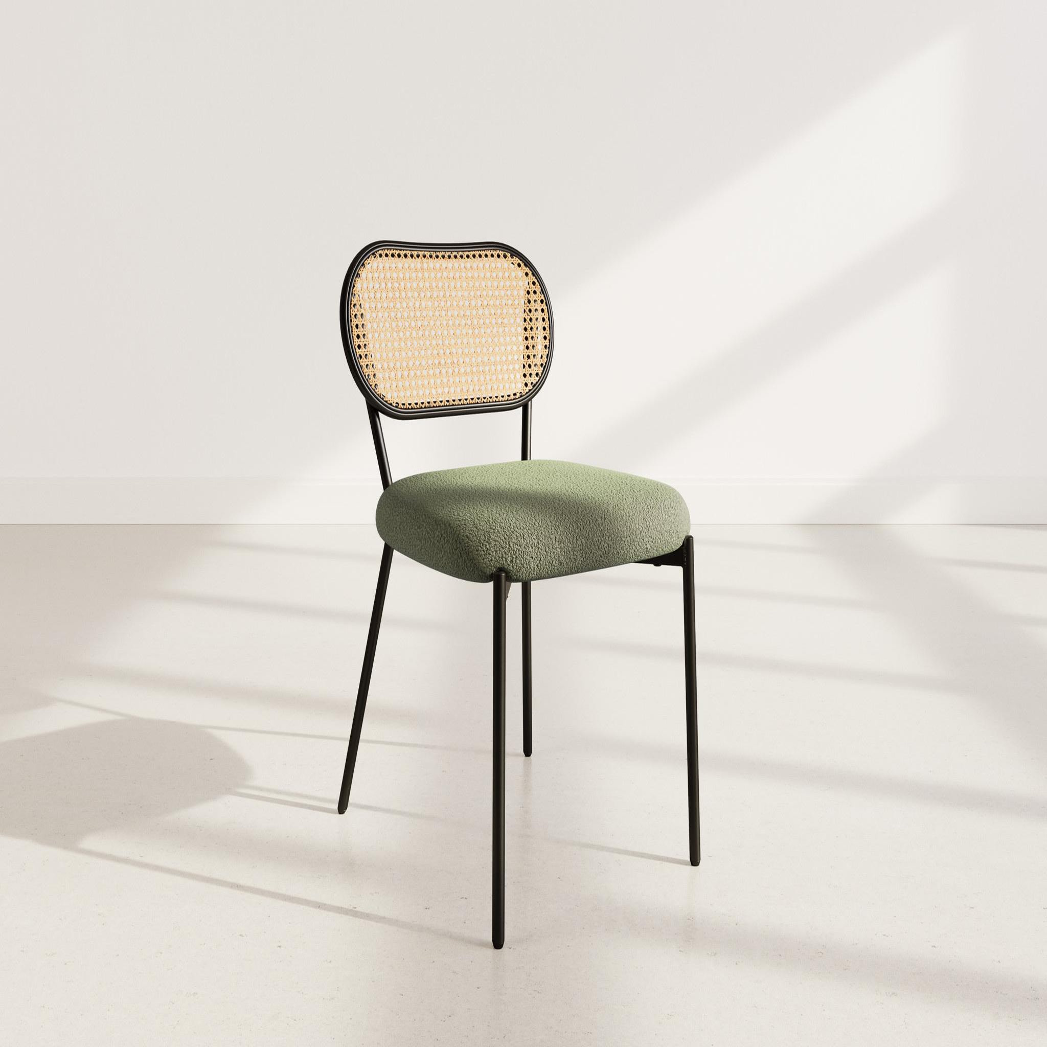 Voir la diapositive 2 : BEST MOBILIER Luciano - lot de 2 chaises cannage - dossier arrondi - en tissu bouclette