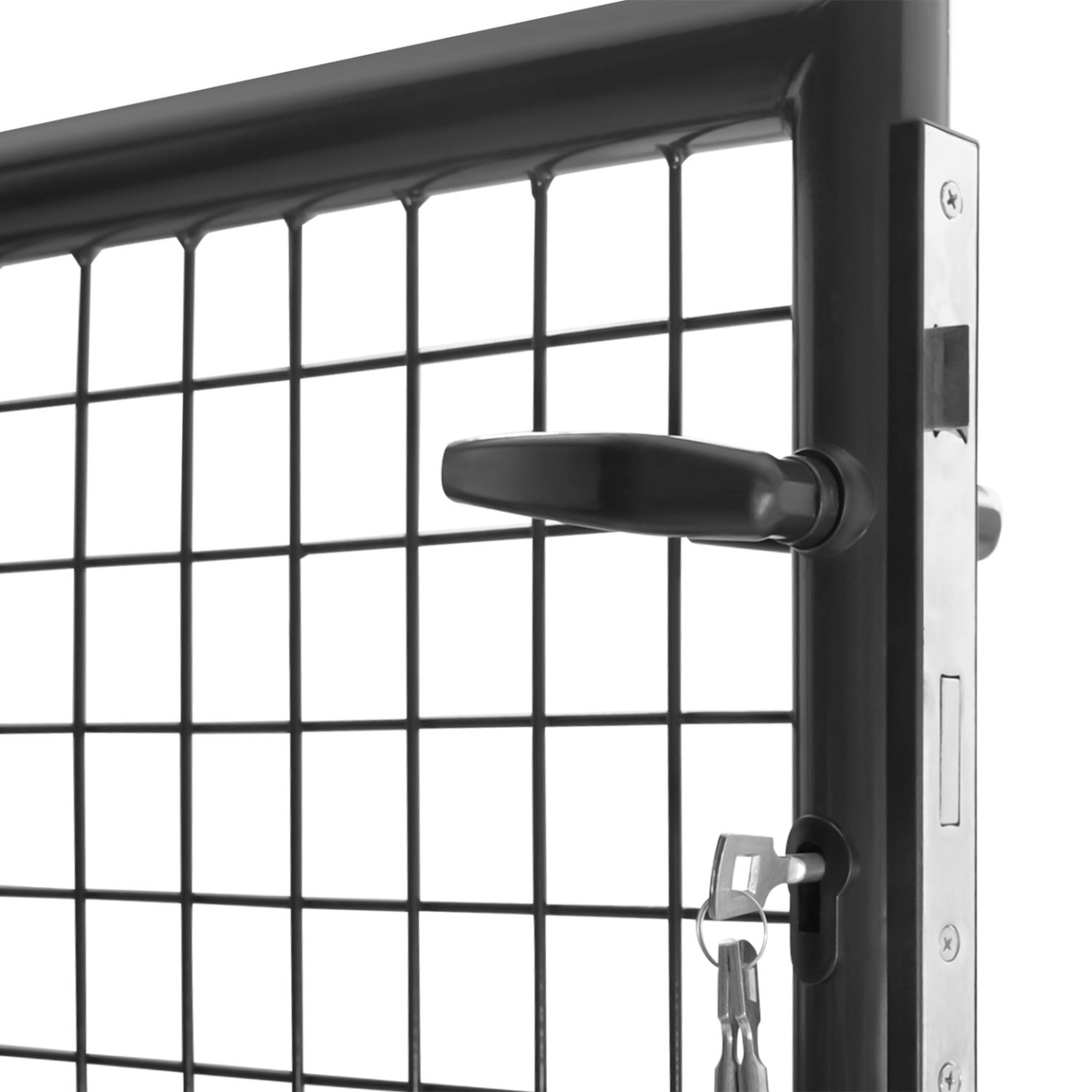 Voir la diapositive 5 : ID MARKET Portillon de jardin 105 x 150 cm en acier gris anthracite avec serrure et poignée
