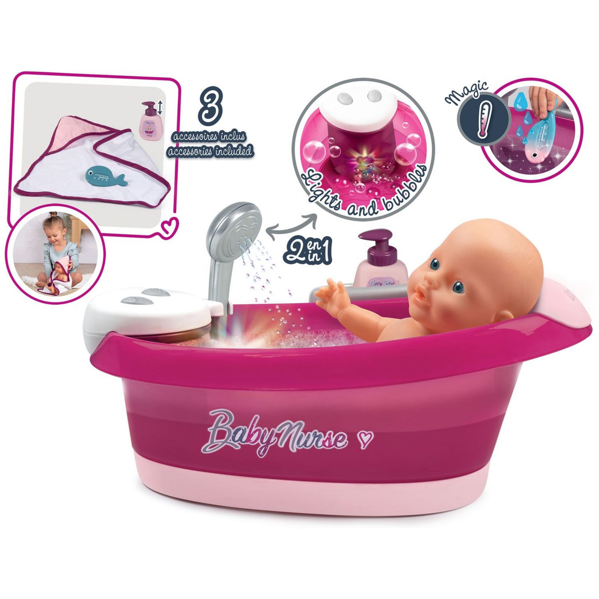 SMOBY Baby Nurse - Baignoire Balnéo électronique 