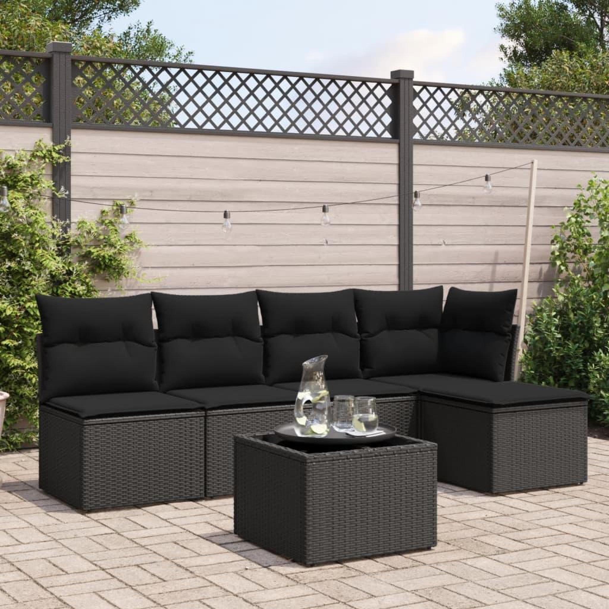 VIDAXL Salon de jardin 6 pcs avec coussins noir resine tressee