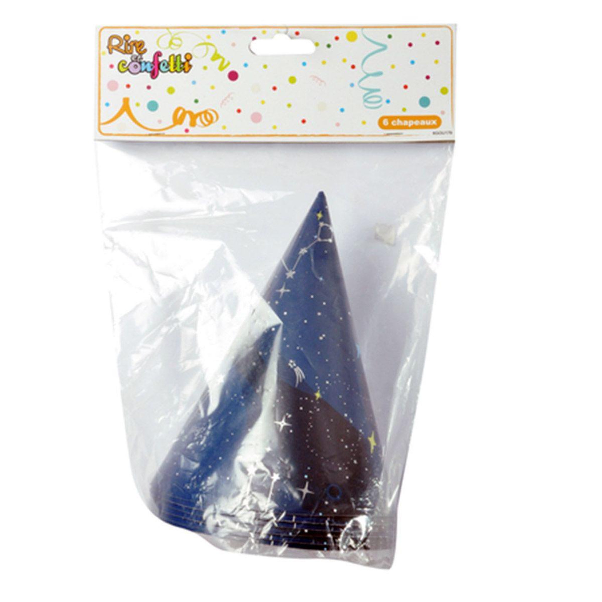 Voir la diapositive 2 : HOMEA Lot de 6 chapeaux d'anniversaire  espace  16cm bleu