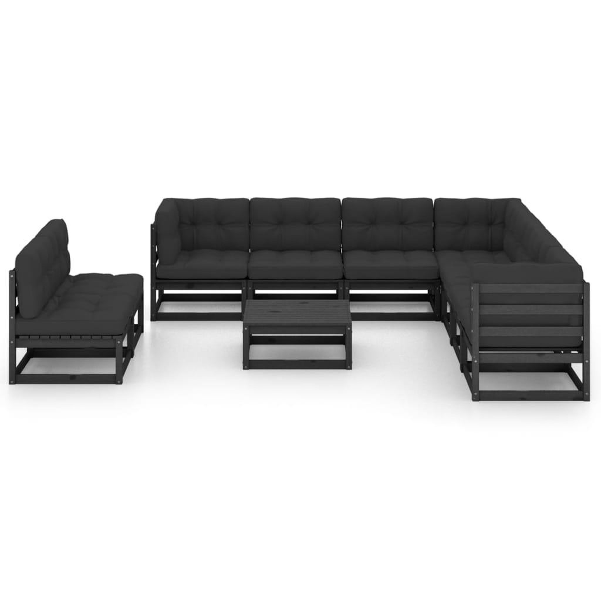 Voir la diapositive 2 : VIDAXL Salon de jardin 10 pcs avec coussins Noir Bois de pin massif