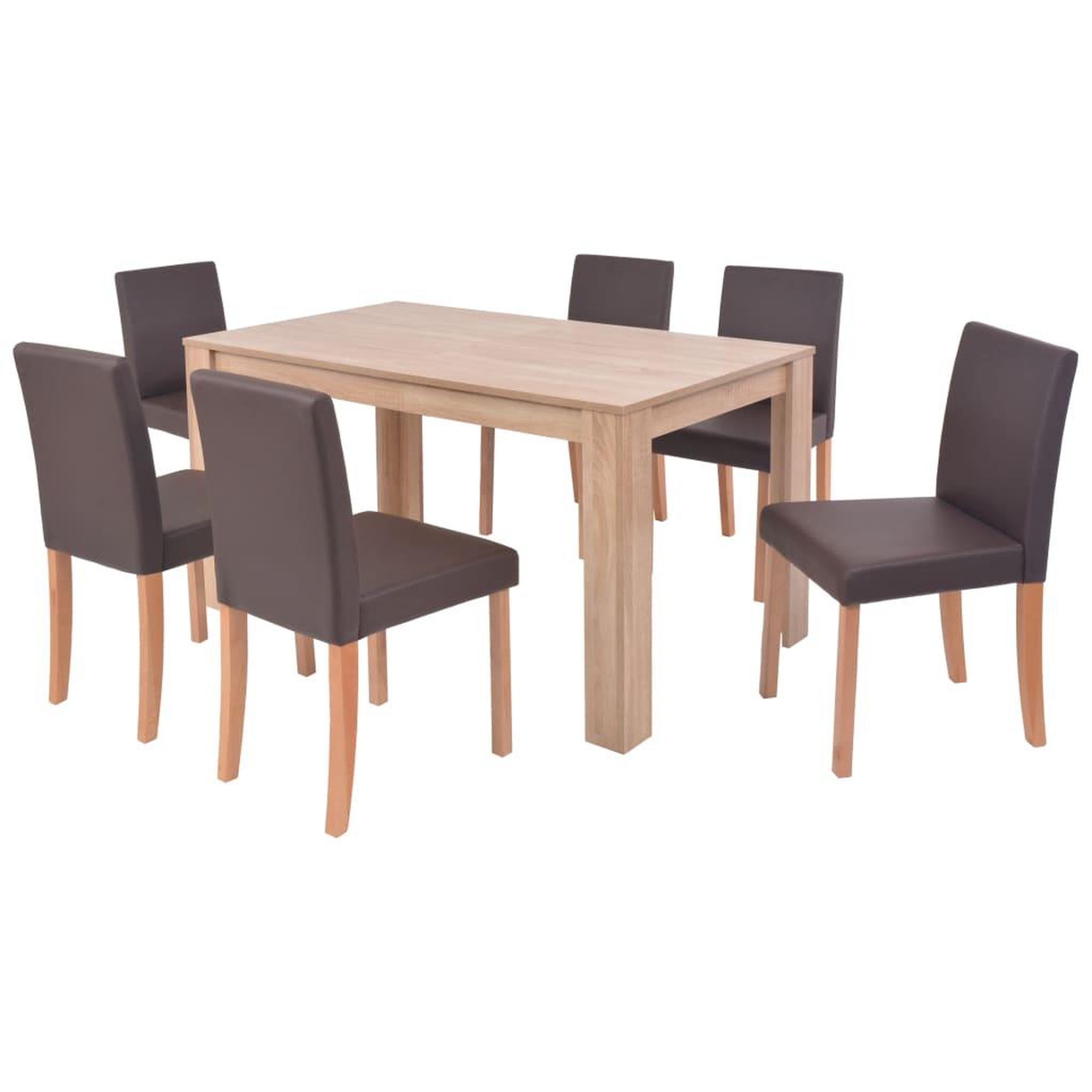 Voir la diapositive 2 : VIDAXL Table et chaises 7 pcs Cuir synthetique Chene Marron