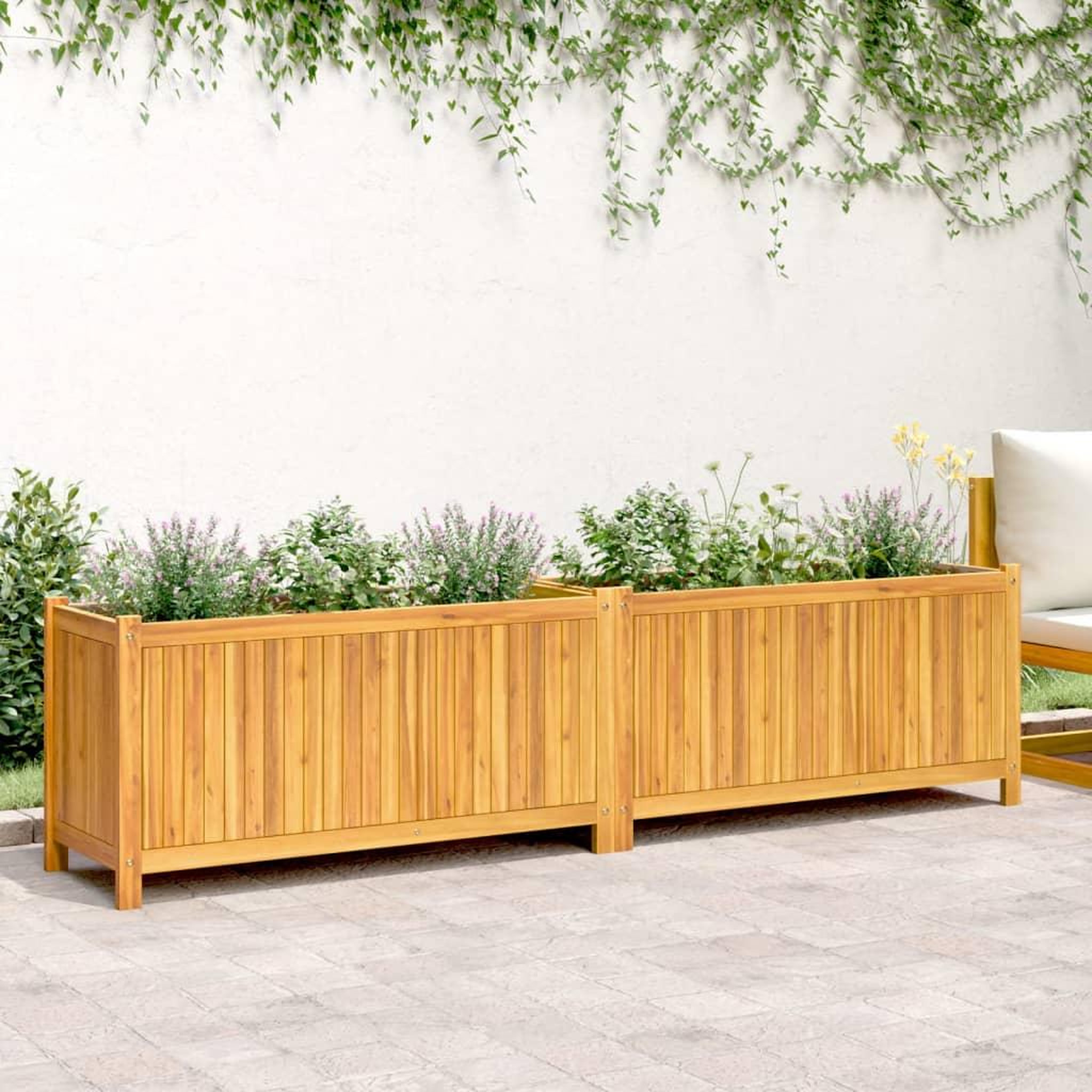 Voir la diapositive 3 : VIDAXL Jardiniere avec doublure 199x38,5x50 cm bois massif d'acacia