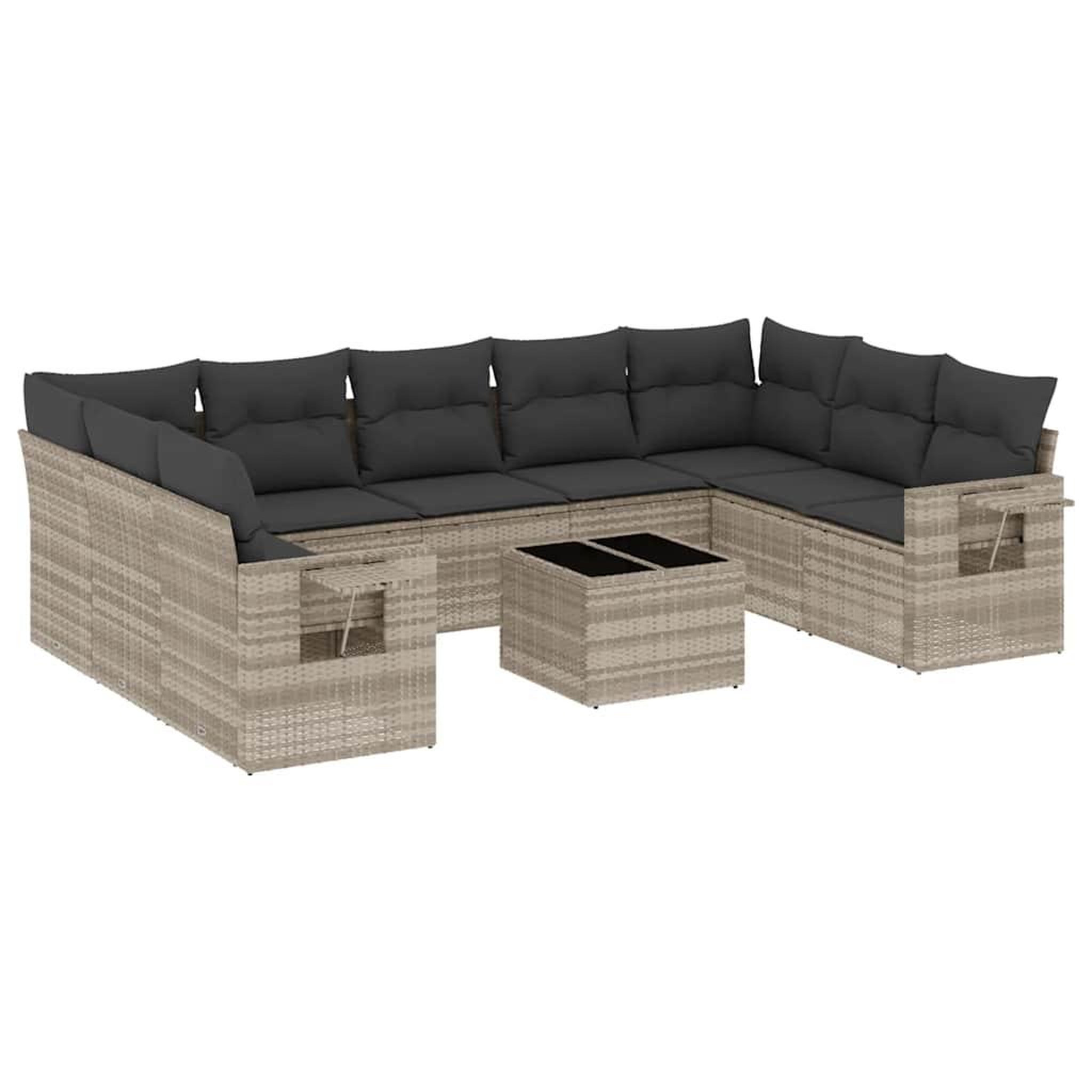 Voir la diapositive 2 : VIDAXL Salon de jardin avec coussins 10 pcs gris clair resine tressee