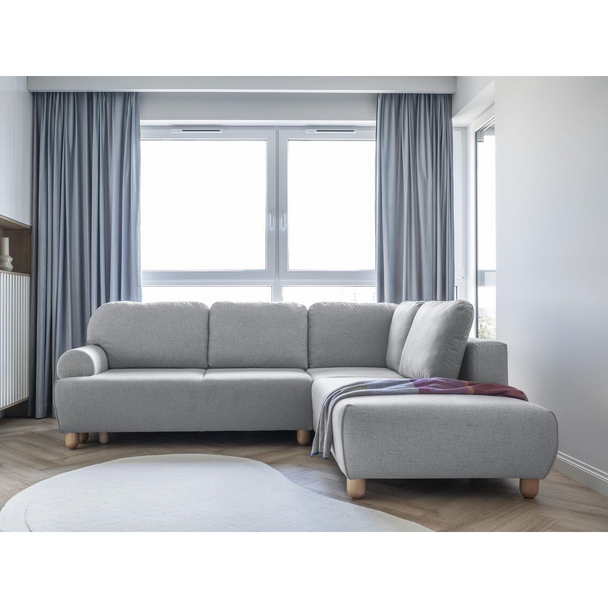 BEST MOBILIER Olli - canapé d'angle droit - convertible - avec coffre - 5 places - en tissu