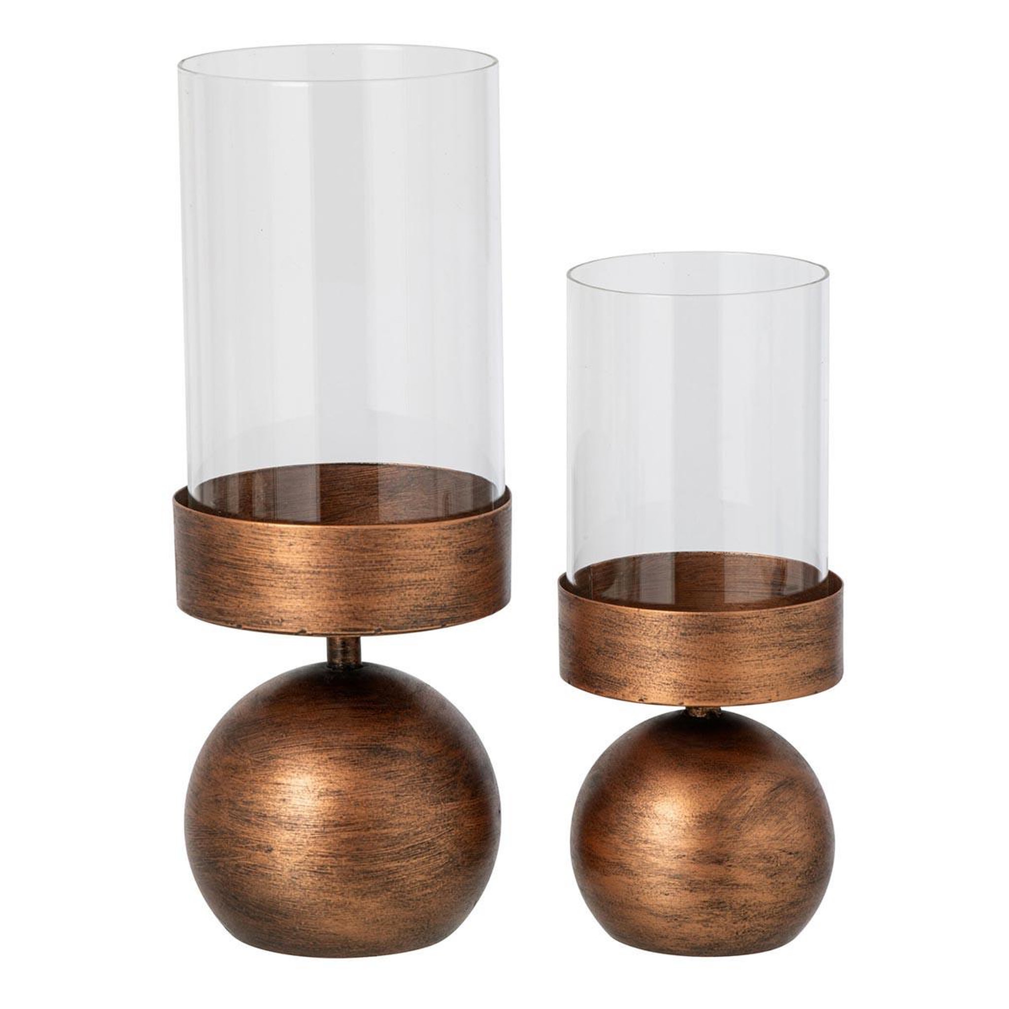 J-LINE Lot de 2 photophores en métal  sten  33cm bronze