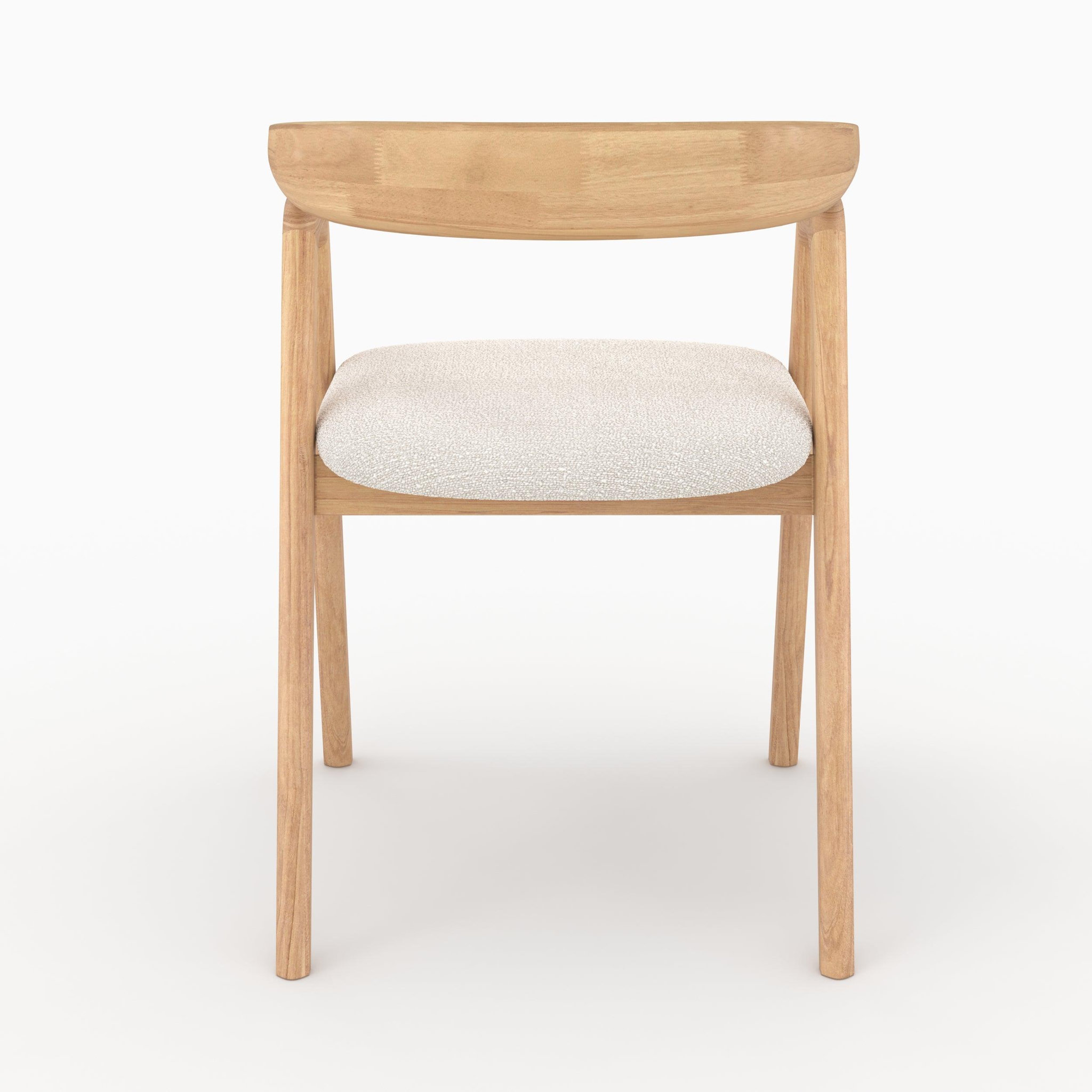 Voir la diapositive 3 : MAISON PAVANE Chaise en bois d'hévéa clair et tissu bouclé crème-hawa