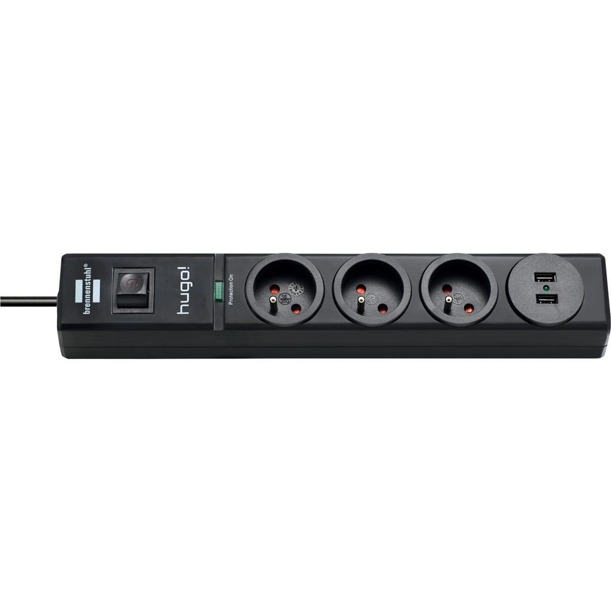 Brennenstuhl Parasurtenseur 3 prises noir 2xusb 2m h05vv-f 3g1.5