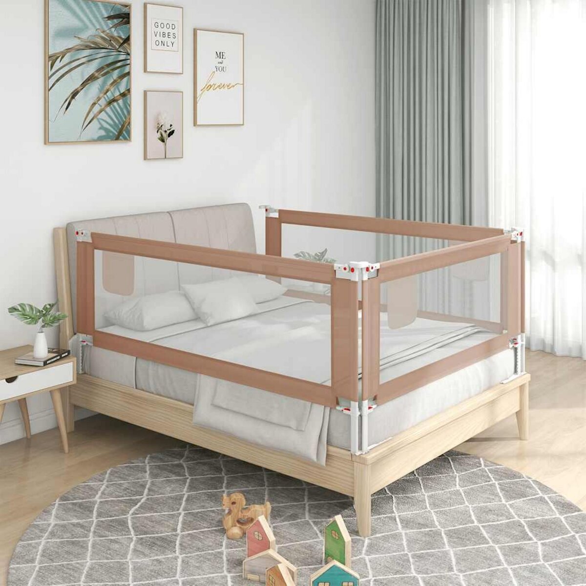 VIDAXL Barriere de securite de lit d'enfant Taupe 140x25 cm Tissu