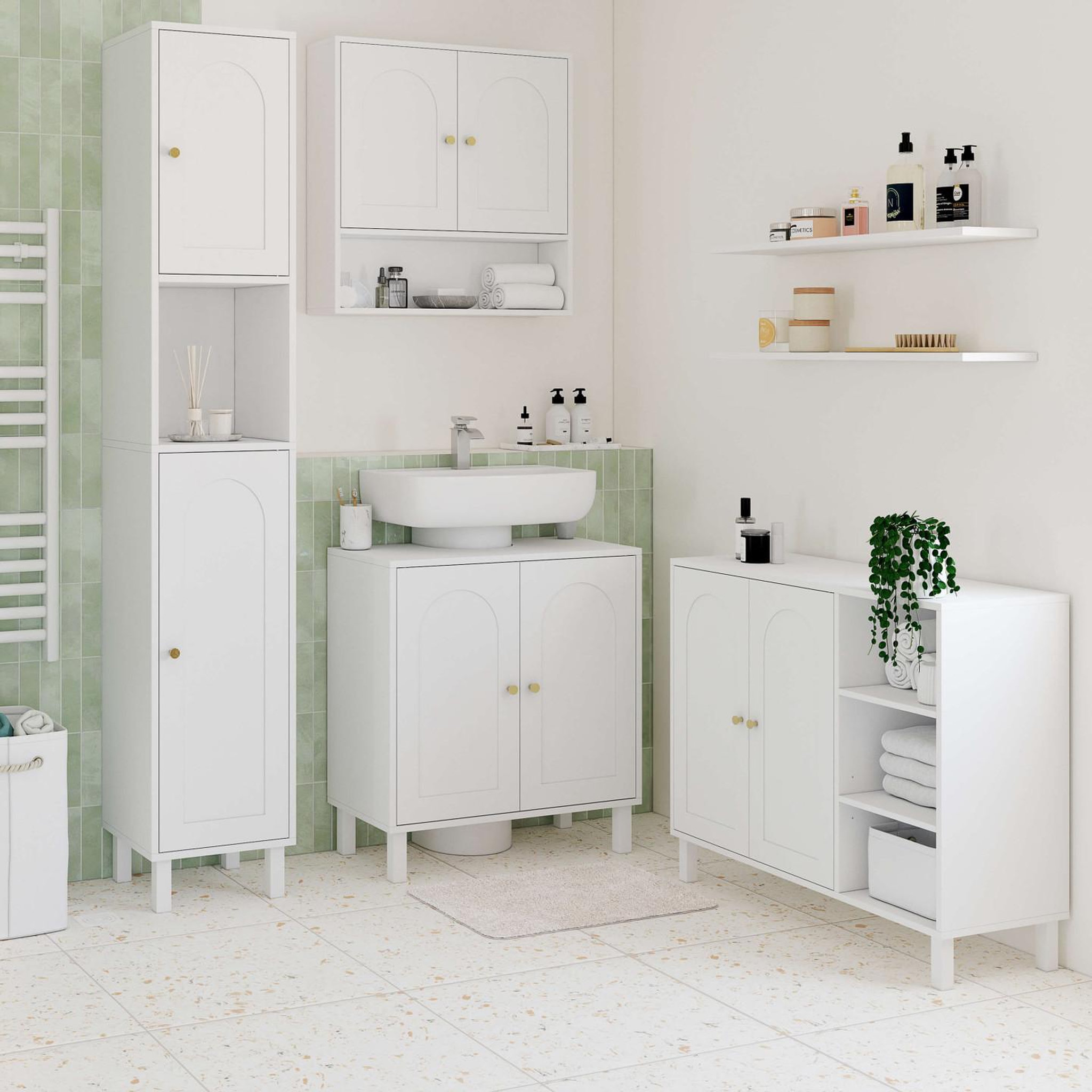 Voir la diapositive 4 : ID MARKET Meuble de salle de bain, meuble de rangement salon, entrée arsene 3 étagères avec placard bois blanc