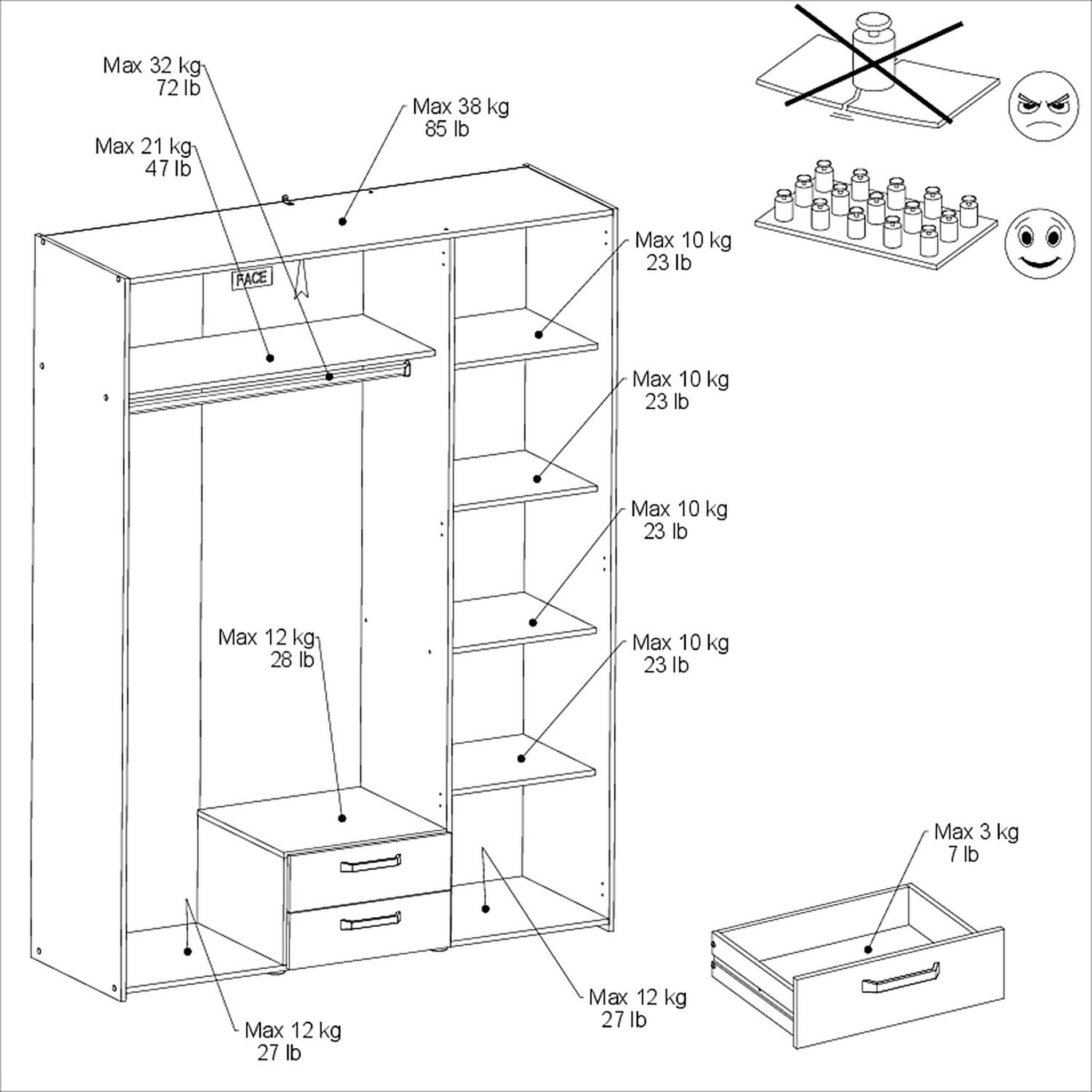 Voir la diapositive 6 : Armoire 3 portes 1 miroir 2 tiroirs SANDRINE