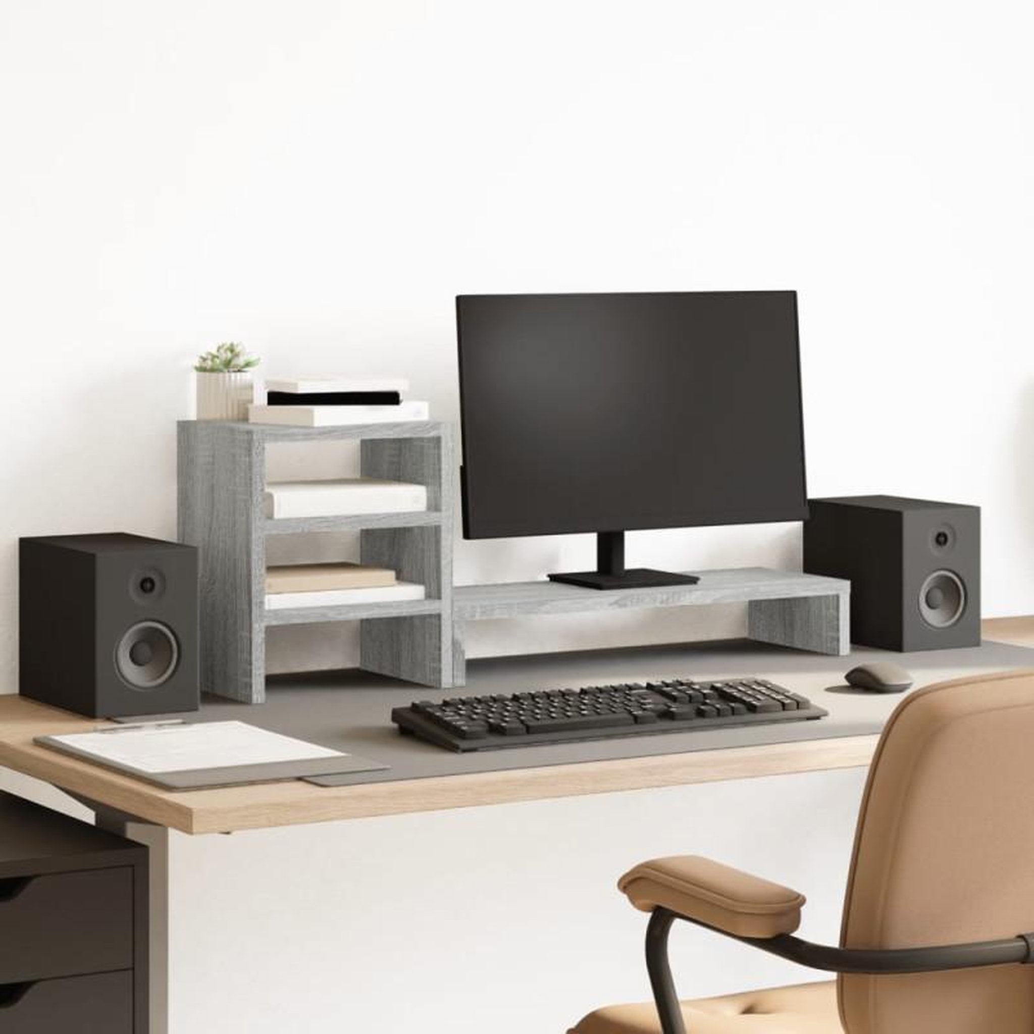 Voir la diapositive 1 : VIDAXL Support de moniteur et organisateur de bureau bois d ingénierie
