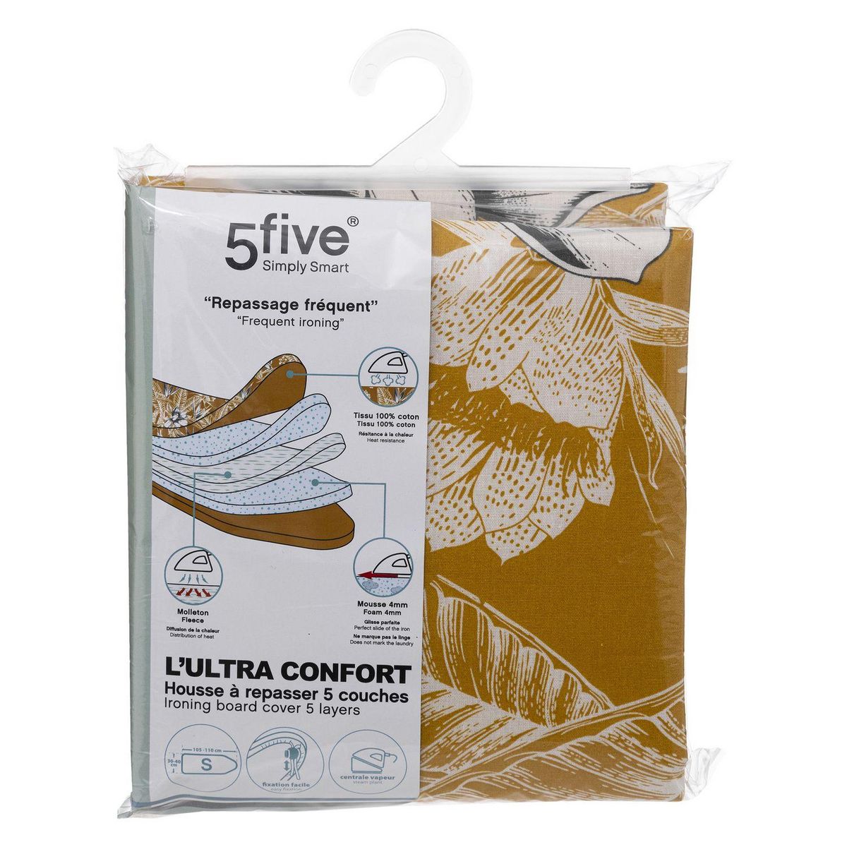 FIVE Housse à repasser 5 couches imprimé tropical - orange et blanc