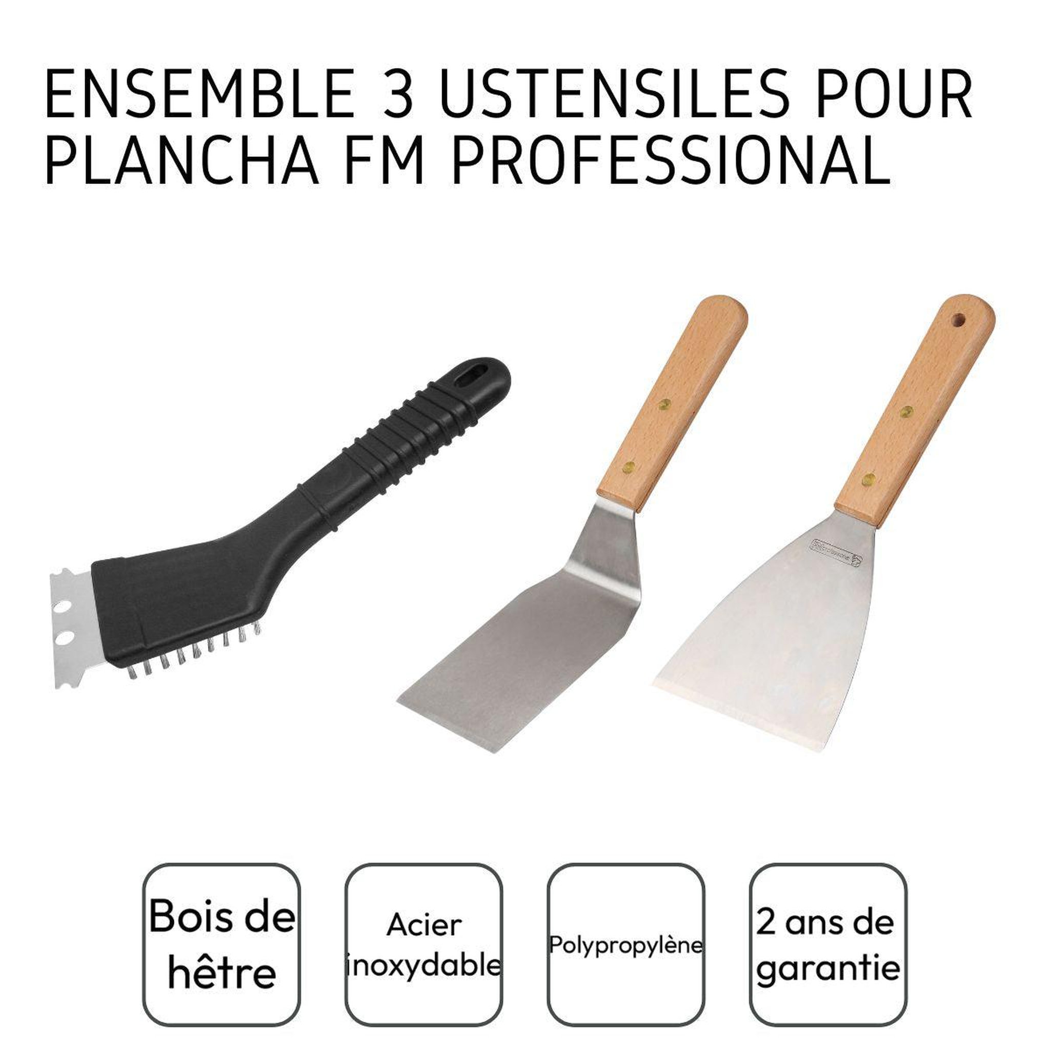 Voir la diapositive 4 : FM PROFESSIONAL Ensemble 3 ustensiles professionnels pour plancha fm professional