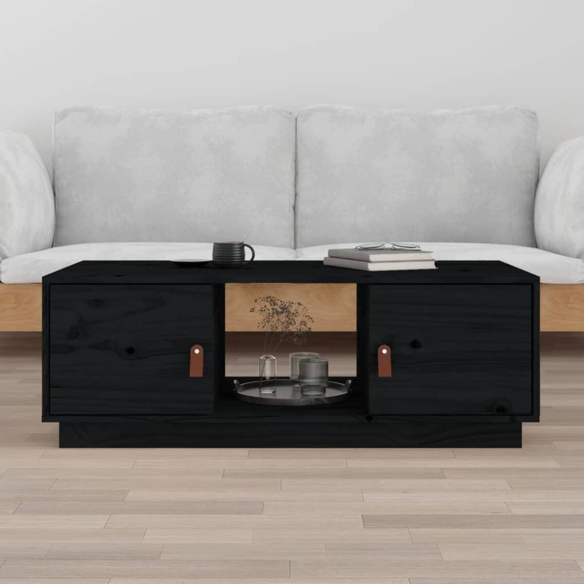 VIDAXL Table basse Noir 100x50x35 cm Bois massif de pin
