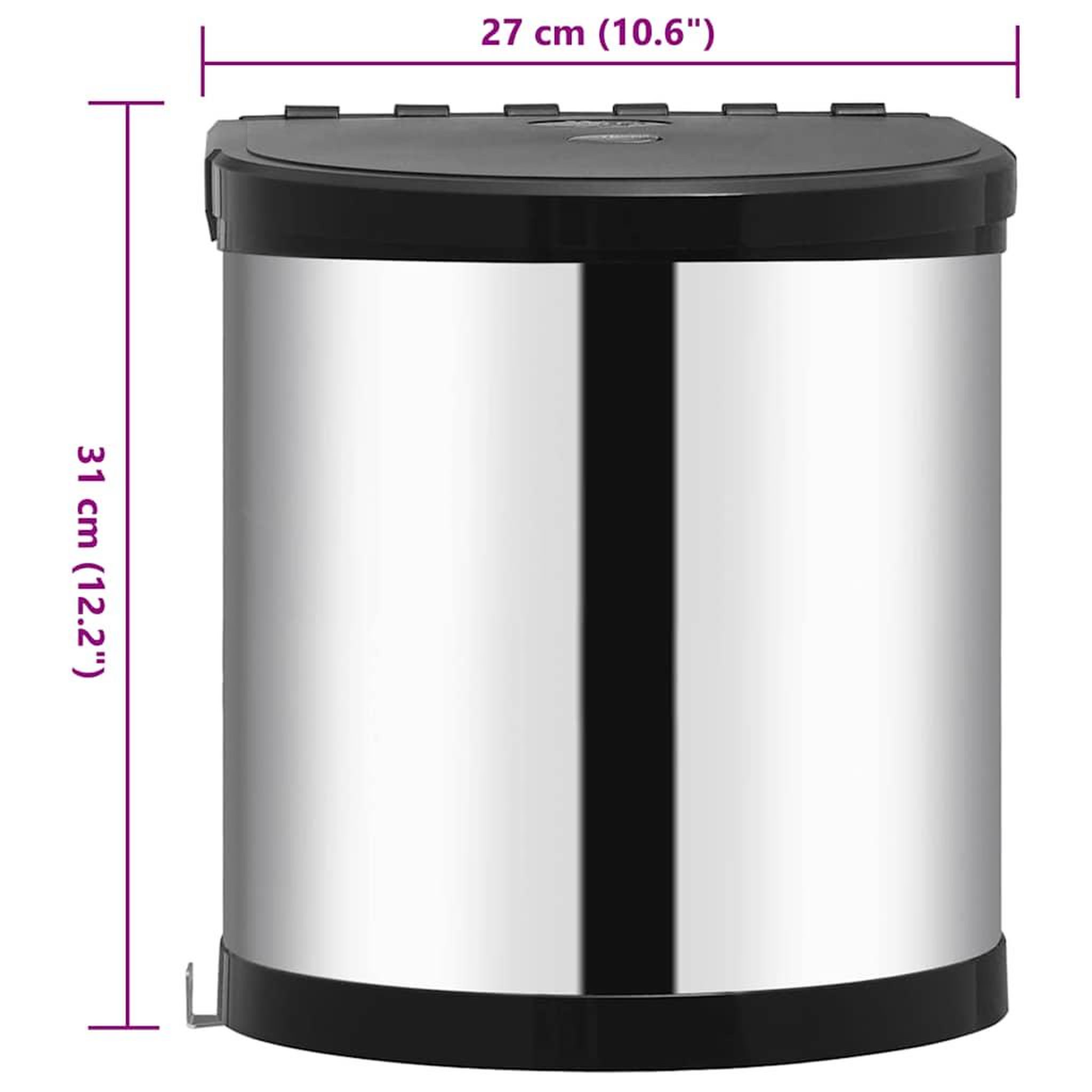 Voir la diapositive 6 : VIDAXL Poubelle integree de cuisine Acier inoxydable 12 L