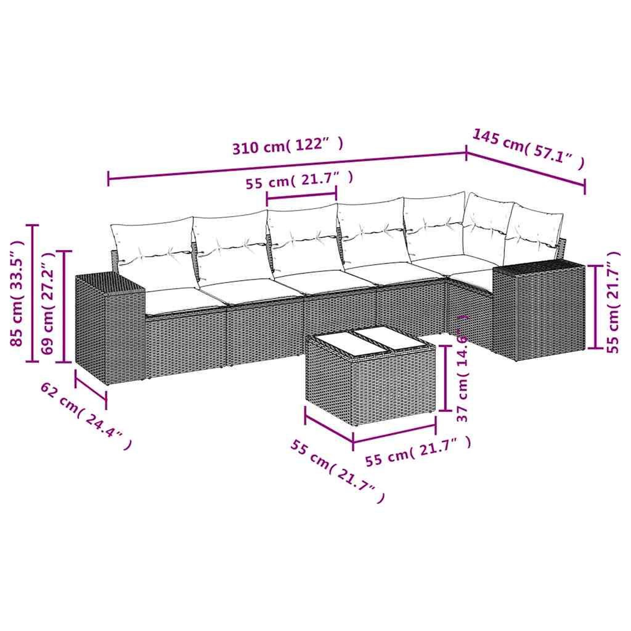Voir la diapositive 6 : VIDAXL Salon de jardin avec coussins 7 pcs marron resine tressee