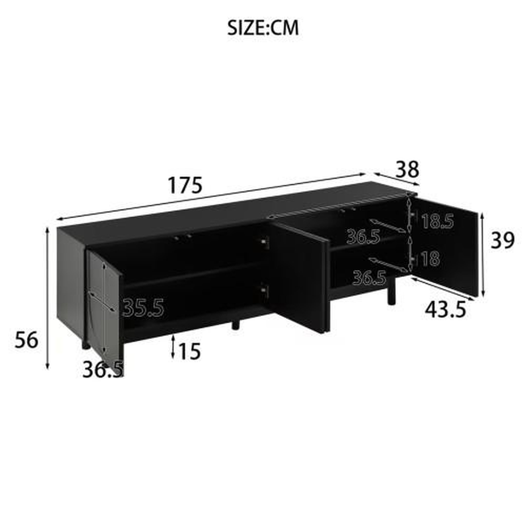 Voir la diapositive 3 : MERAX Meuble tv noir 175 cm mdf