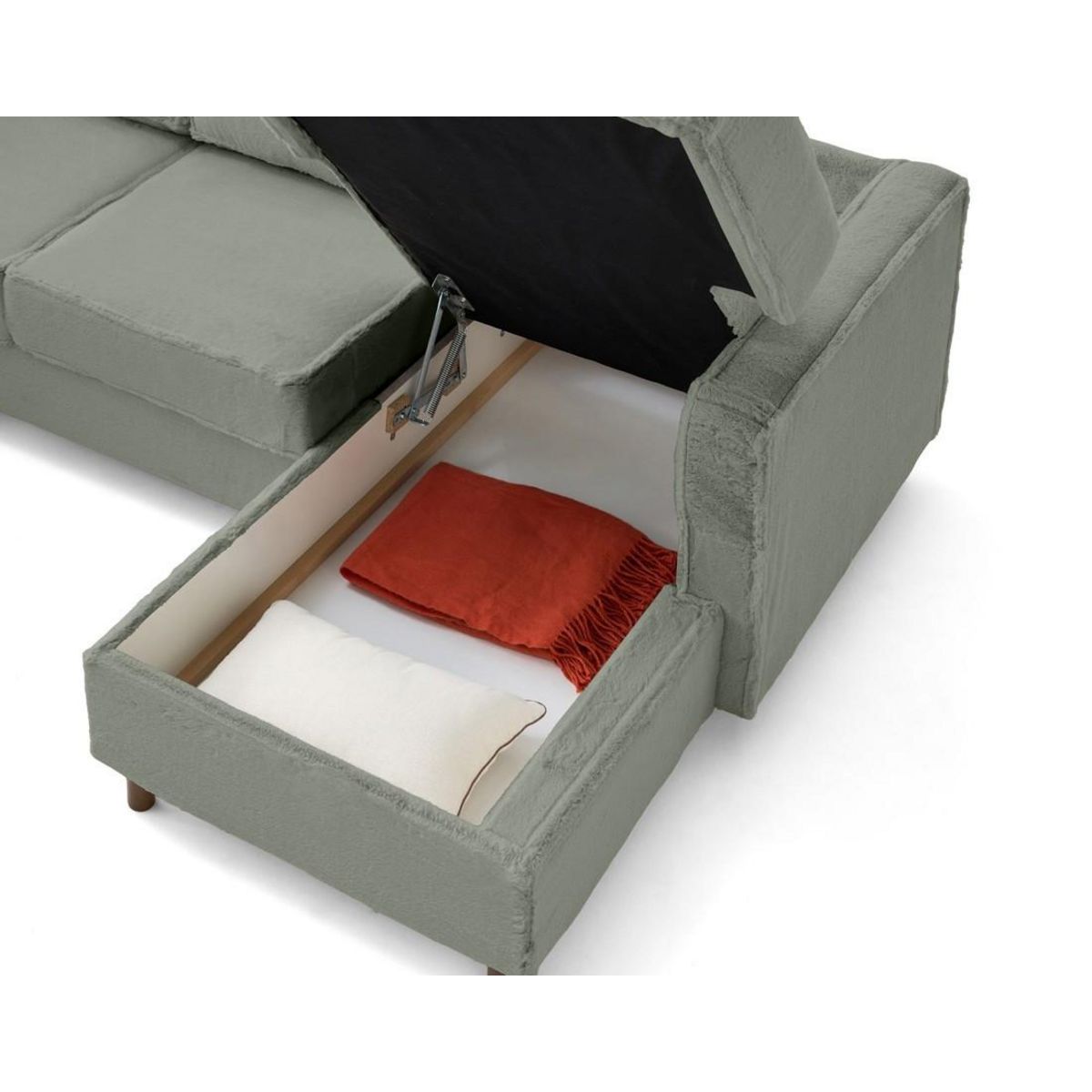 LISA DESIGN Jake - canapé panoramique d'angle gauche 7 places convertible avec coffre en fausse fourrure