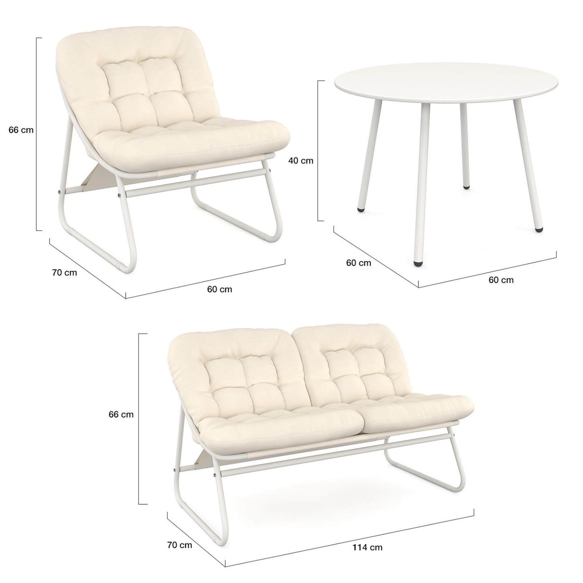 Voir la diapositive 6 : ID MARKET Salon de jardin bas arona 4 places en acier blanc et coussins beiges avec canapé, fauteuils et table