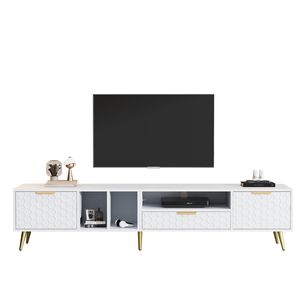 MERAX Meuble tv blanc 180 cm panneau de particules