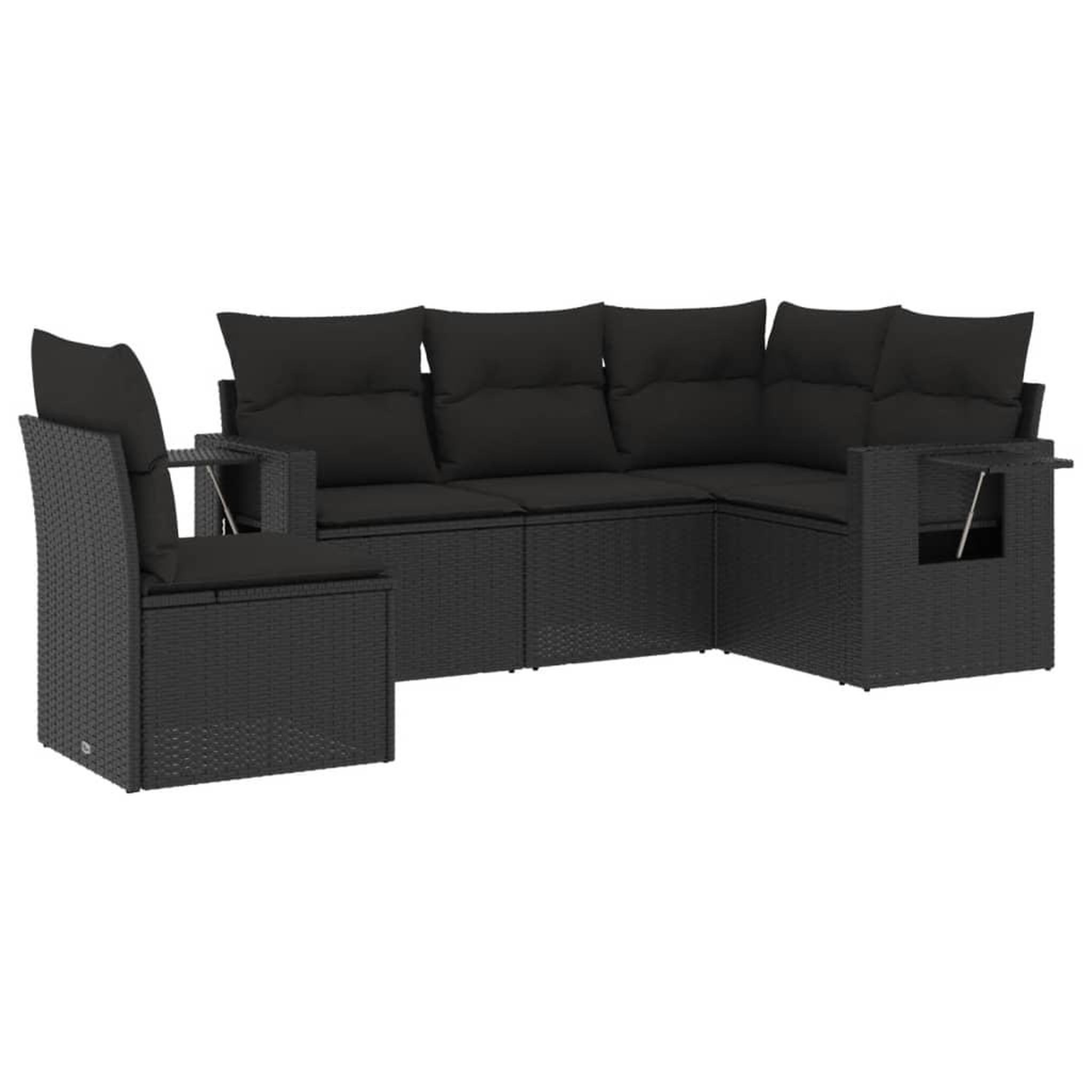 Voir la diapositive 2 : VIDAXL Salon de jardin 5 pcs avec coussins noir resine tressee