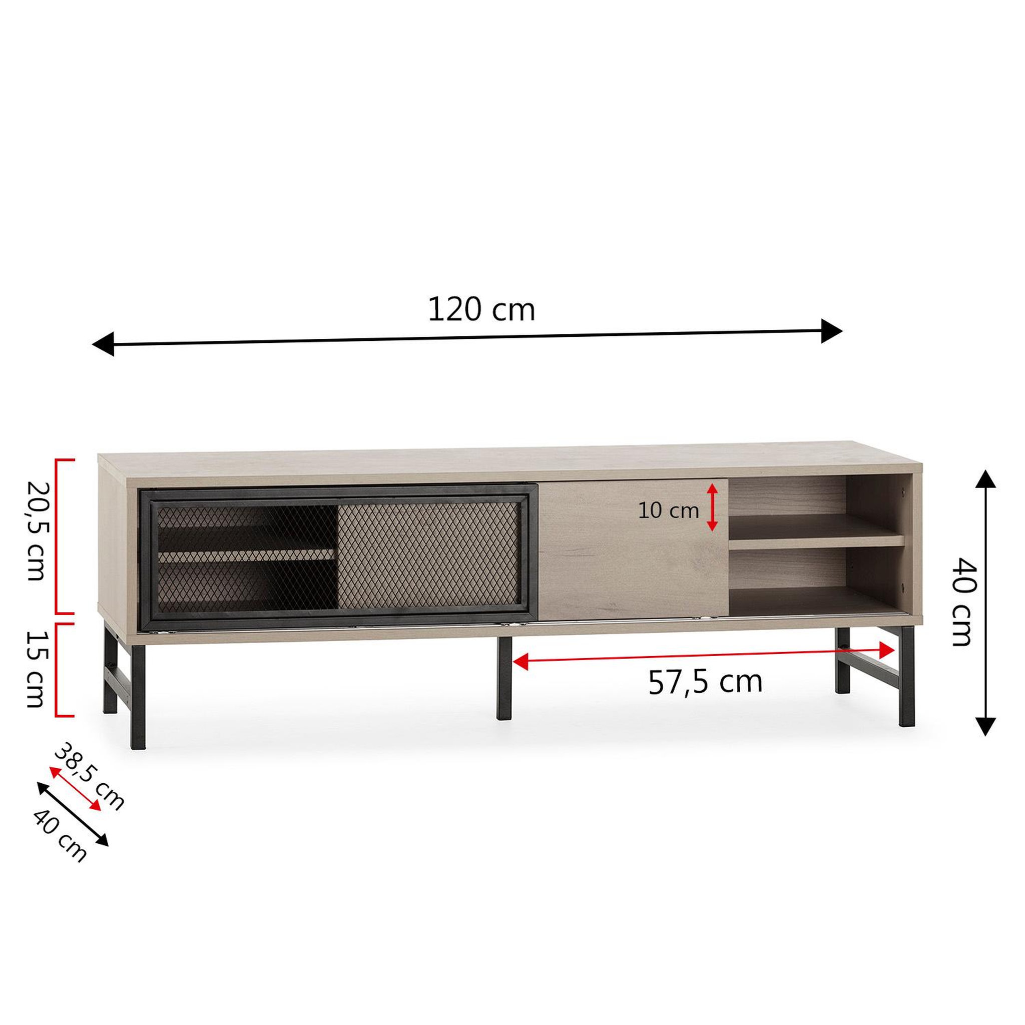 Voir la diapositive 5 : VS VENTA-STOCK Meuble tv Isis 2 portes en chêne et métal noir 120 cm