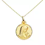 L'ATELIER D'AZUR Collier - Médaille Or 18 Carats 750/1000 Vierge à l'Enfant - Chaîne Dorée - Gravure Offerte