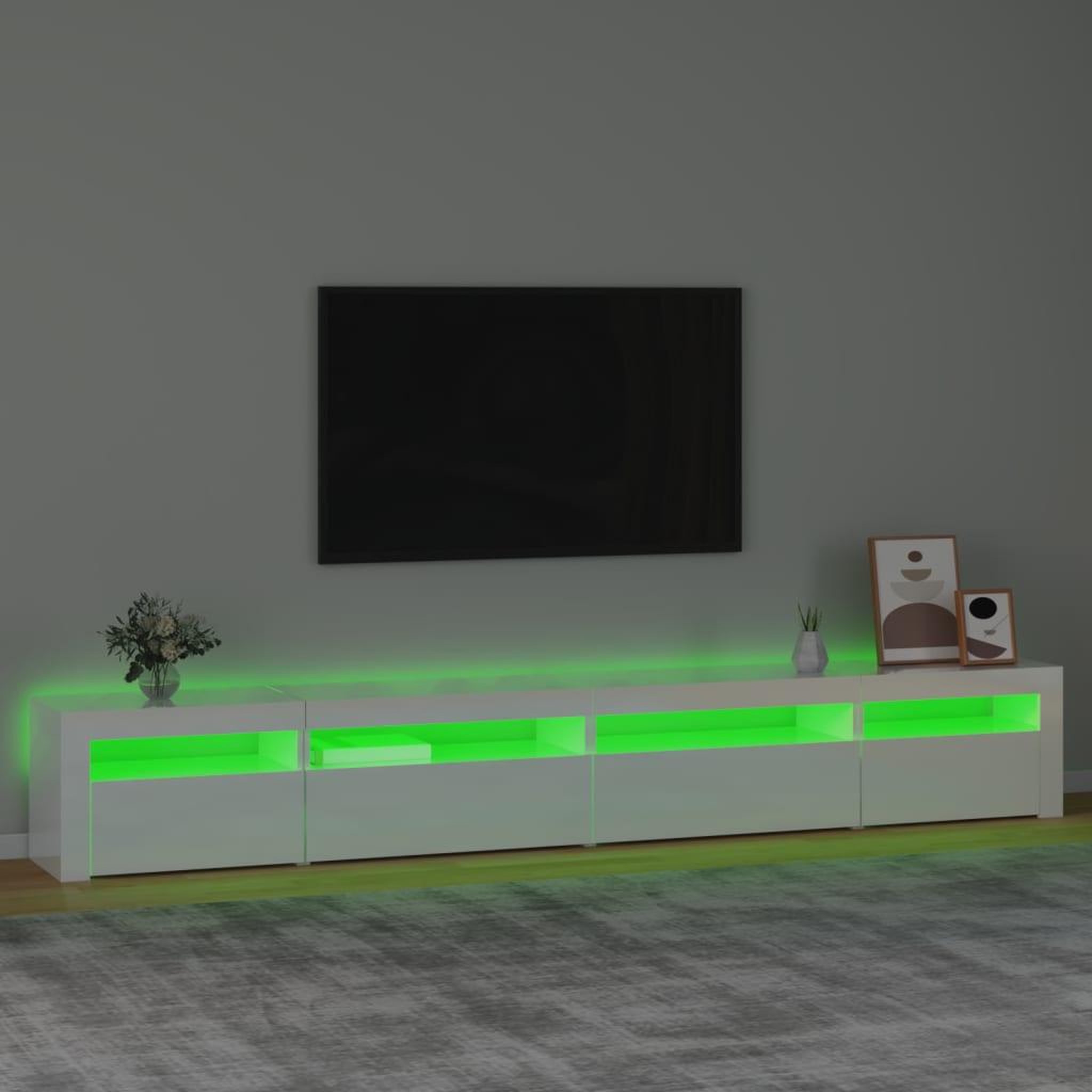 Voir la diapositive 4 : VIDAXL Meuble TV avec lumieres LED Blanc brillant 270x35x40 cm