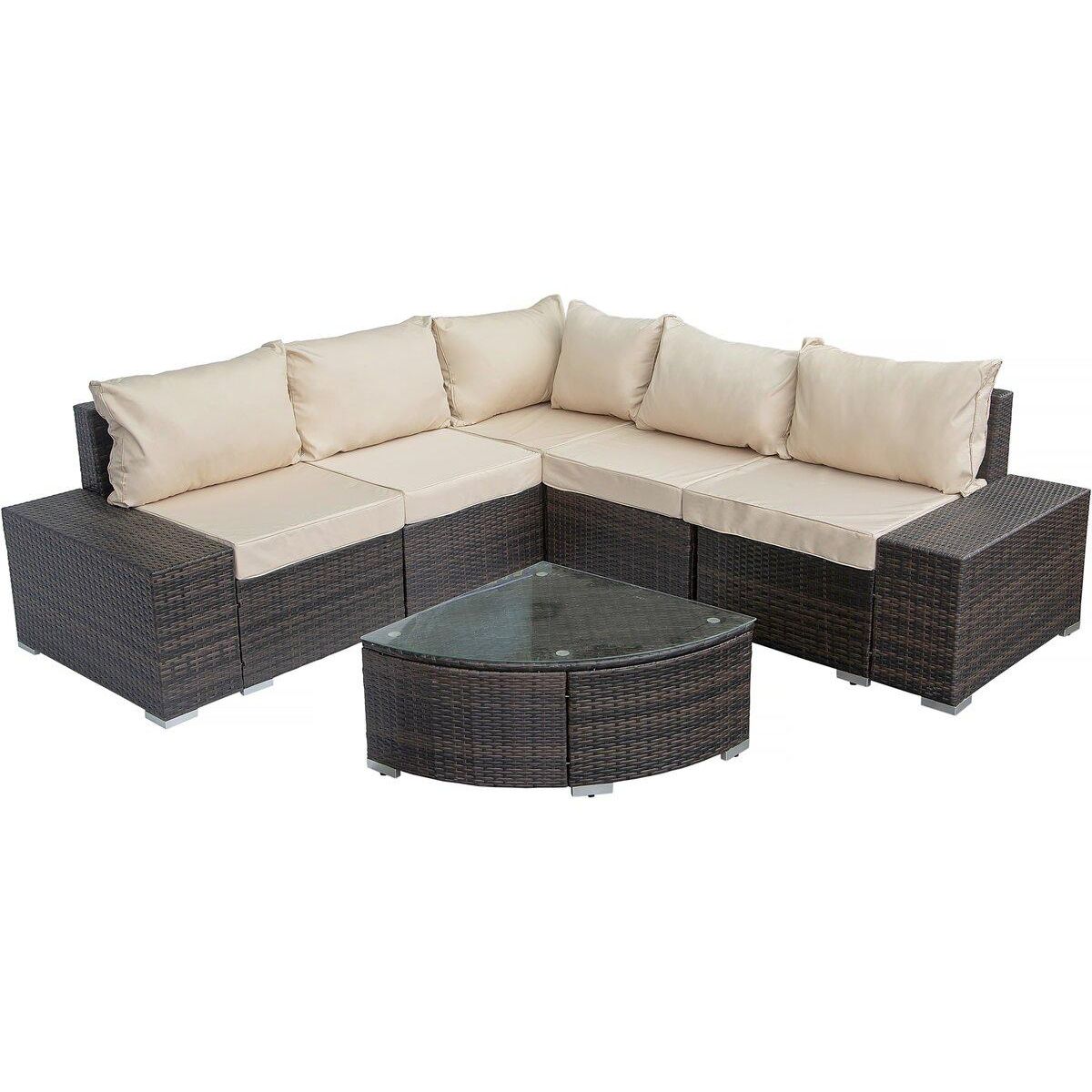 Habitat et Jardin Salon de jardin en résine tressée  Zelda  - 5 places - Marron