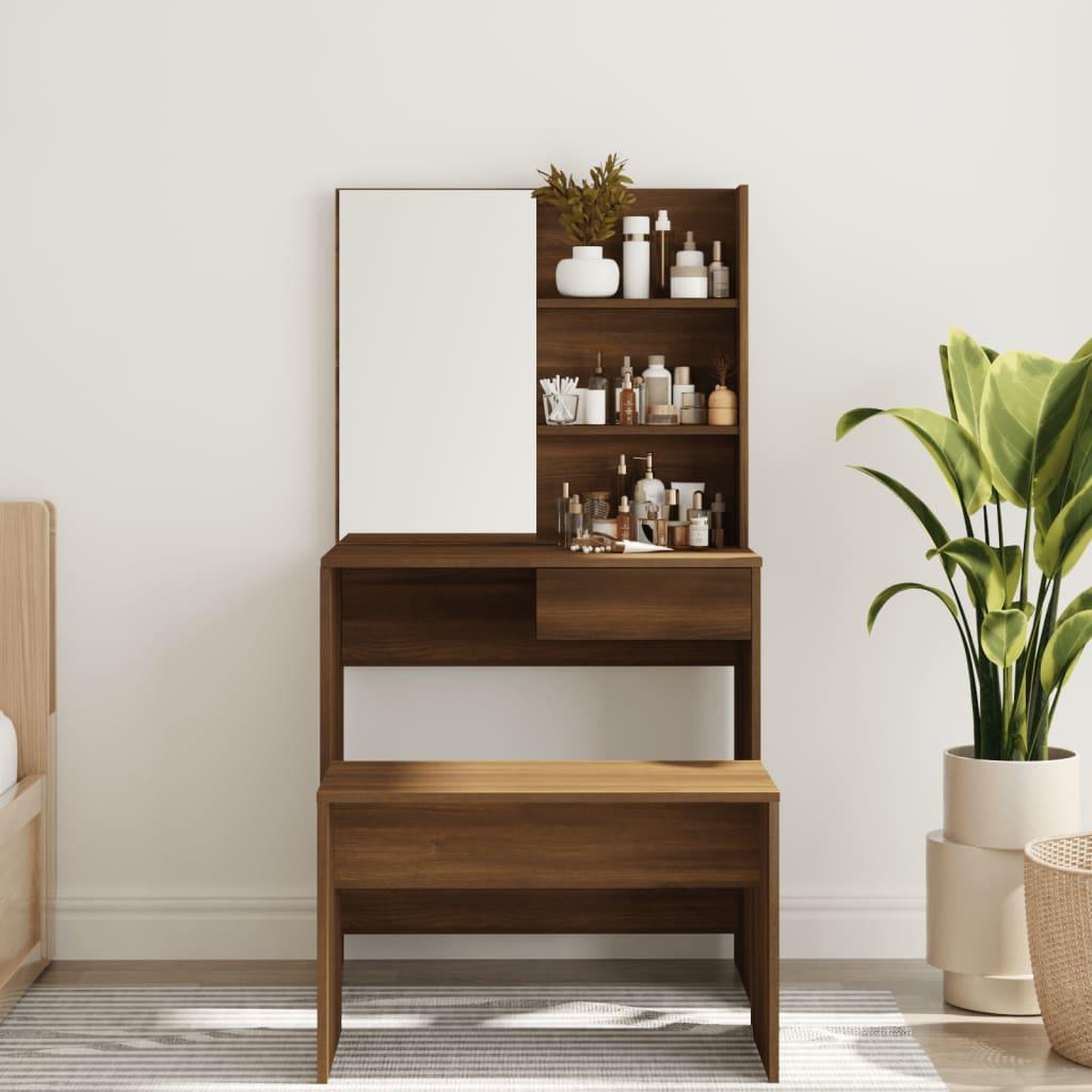 Voir la diapositive 3 : VIDAXL Coiffeuse avec miroir Chene marron 74,5x40x141 cm