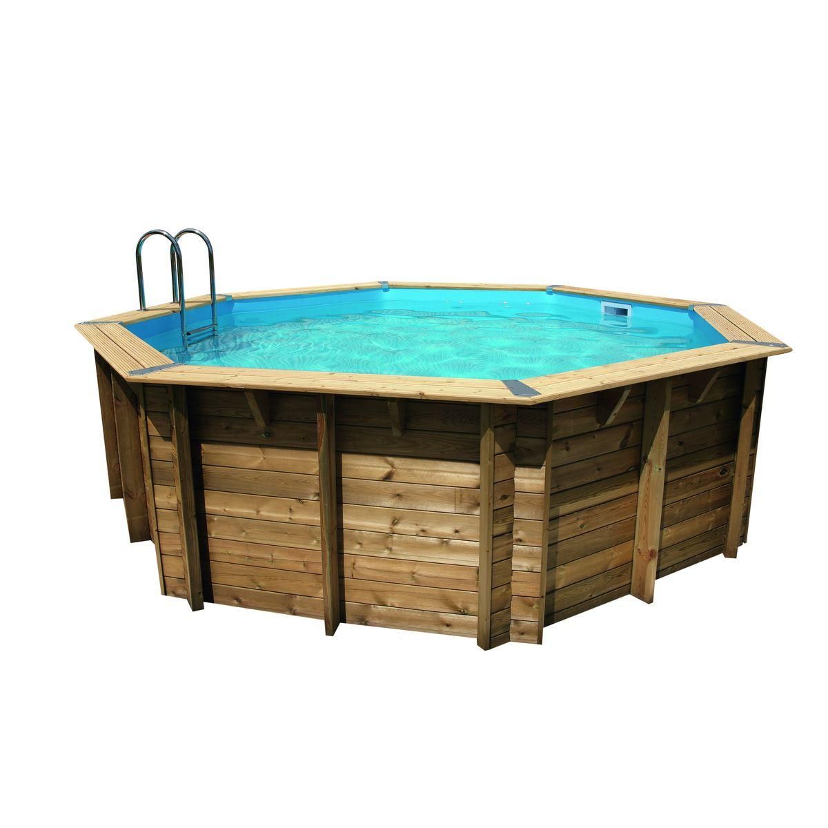 UBBINK Piscine hors sol bois octogonale - 510x120cm -Liner Bleu - OCEA