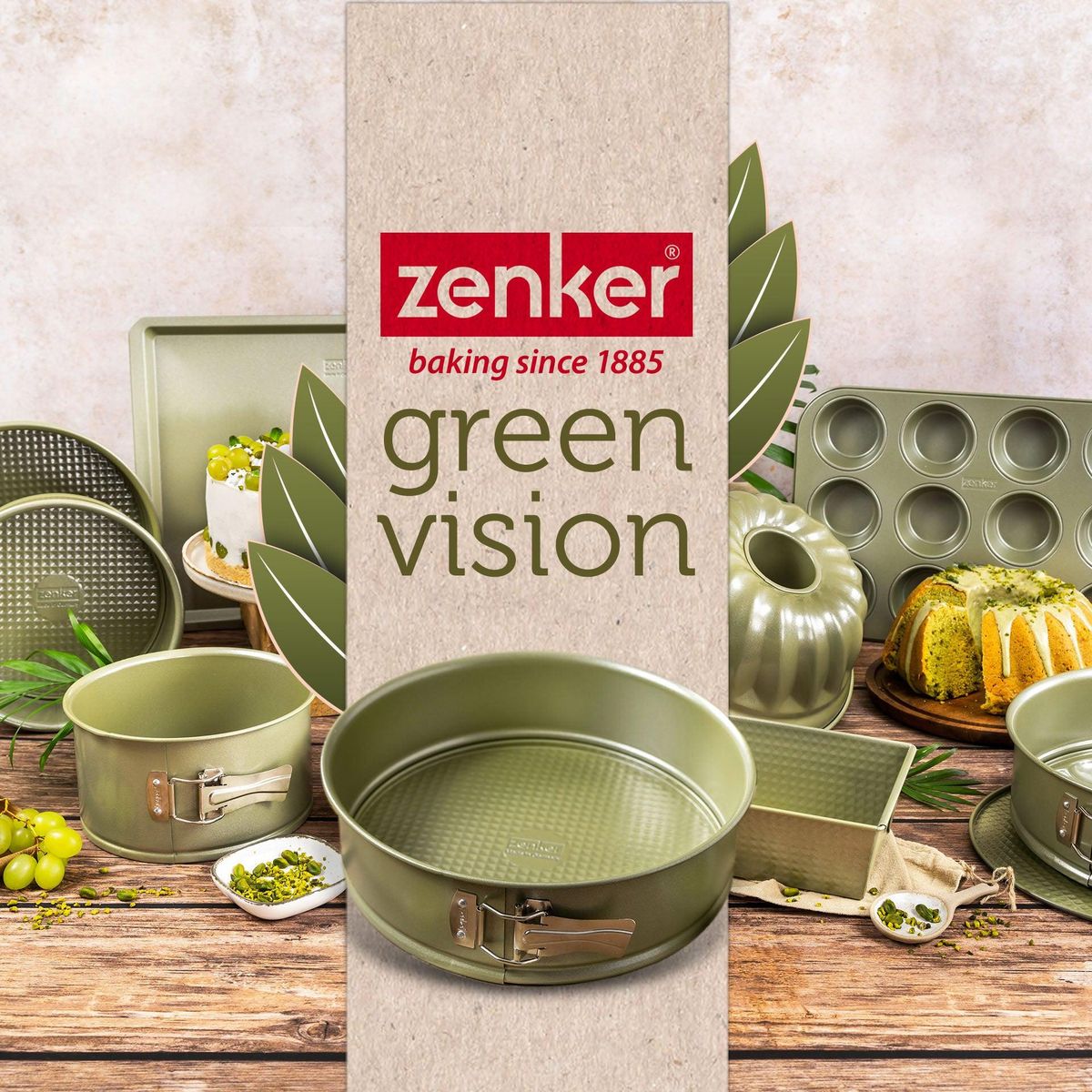 ZENKER Ensemble de 2 Moules à manqué et à savarin double fond 26 cm Zenker Green Vision