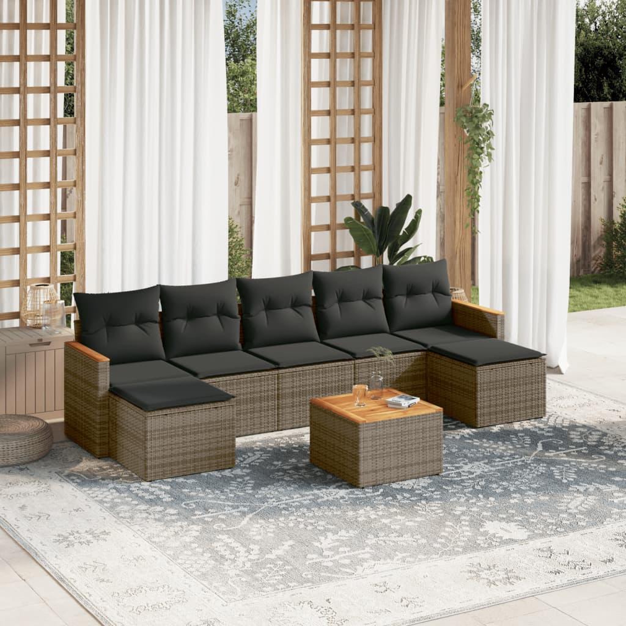 VIDAXL Salon de jardin 8 pcs avec coussins gris resine tressee
