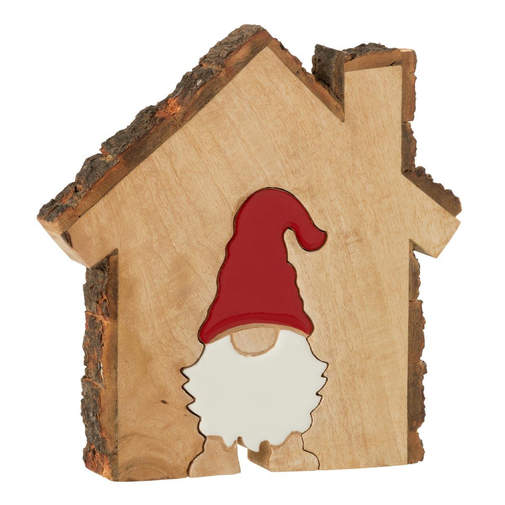 J-LINE Maison père-noël en bois  écorce  26cm multicolore