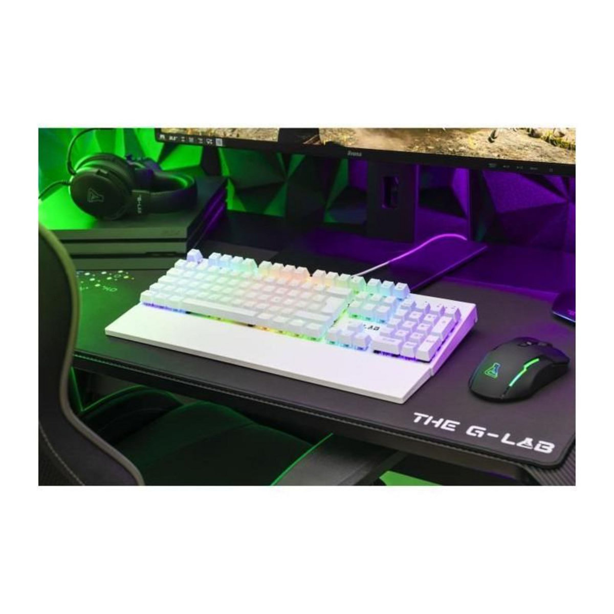 THE G-LAB Clavier Gamer - The G-Lab - KEYZ RUBIDIUM - Mécanique (Switch Rouge) - Repose Poignet - RGB - Filaire - Azerty - Blanc