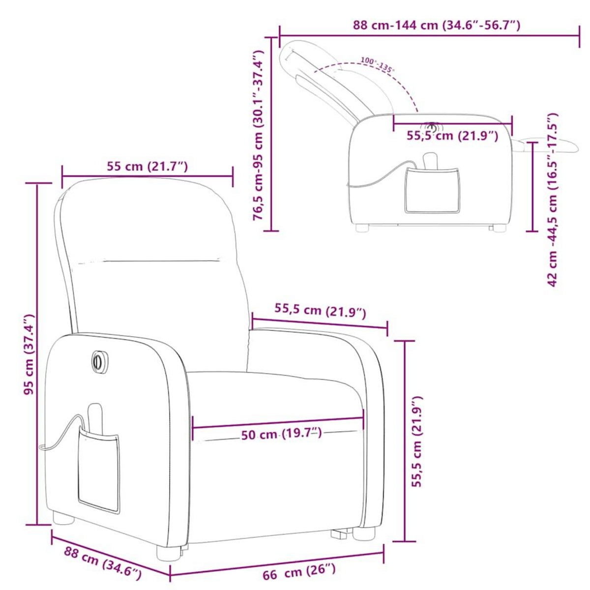 VIDAXL Fauteuil inclinable de massage electrique Vert fonce Tissu