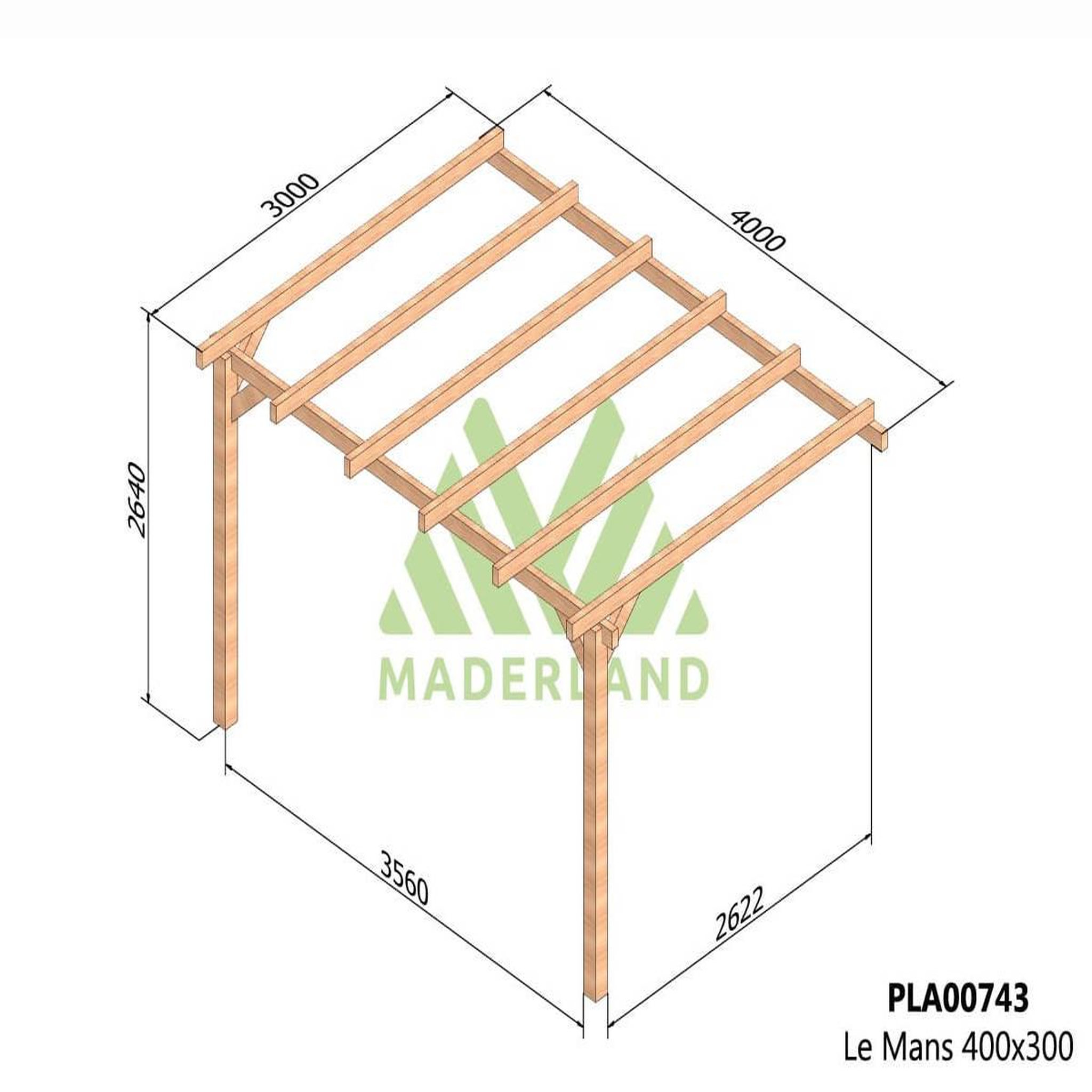 Voir la diapositive 3 : JARDIDECO Pergola adossée en lamellé-collée le mans 400 x 300 cm  - mardeland