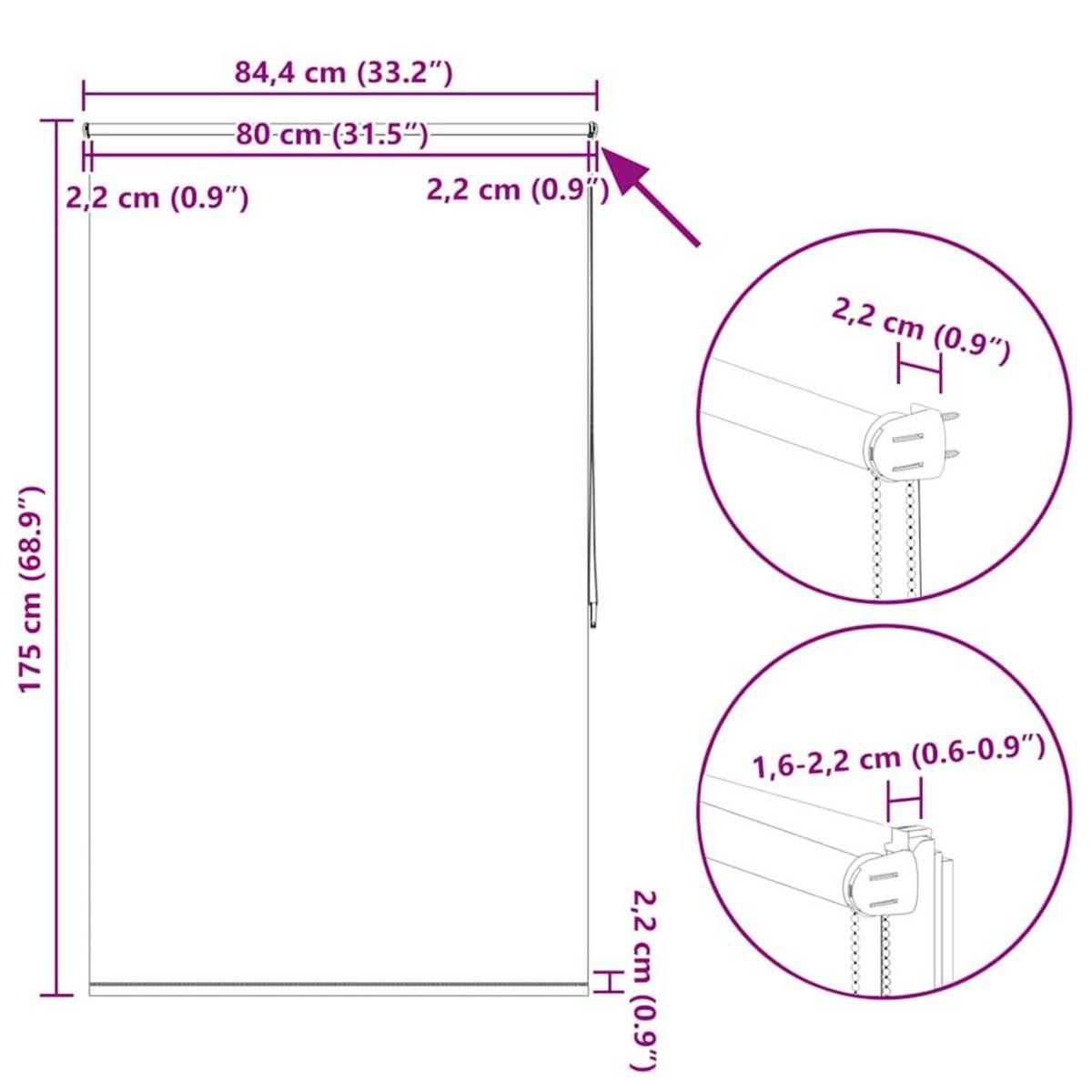 VIDAXL Store enrouleur occultant 80 x 175 cm bleu