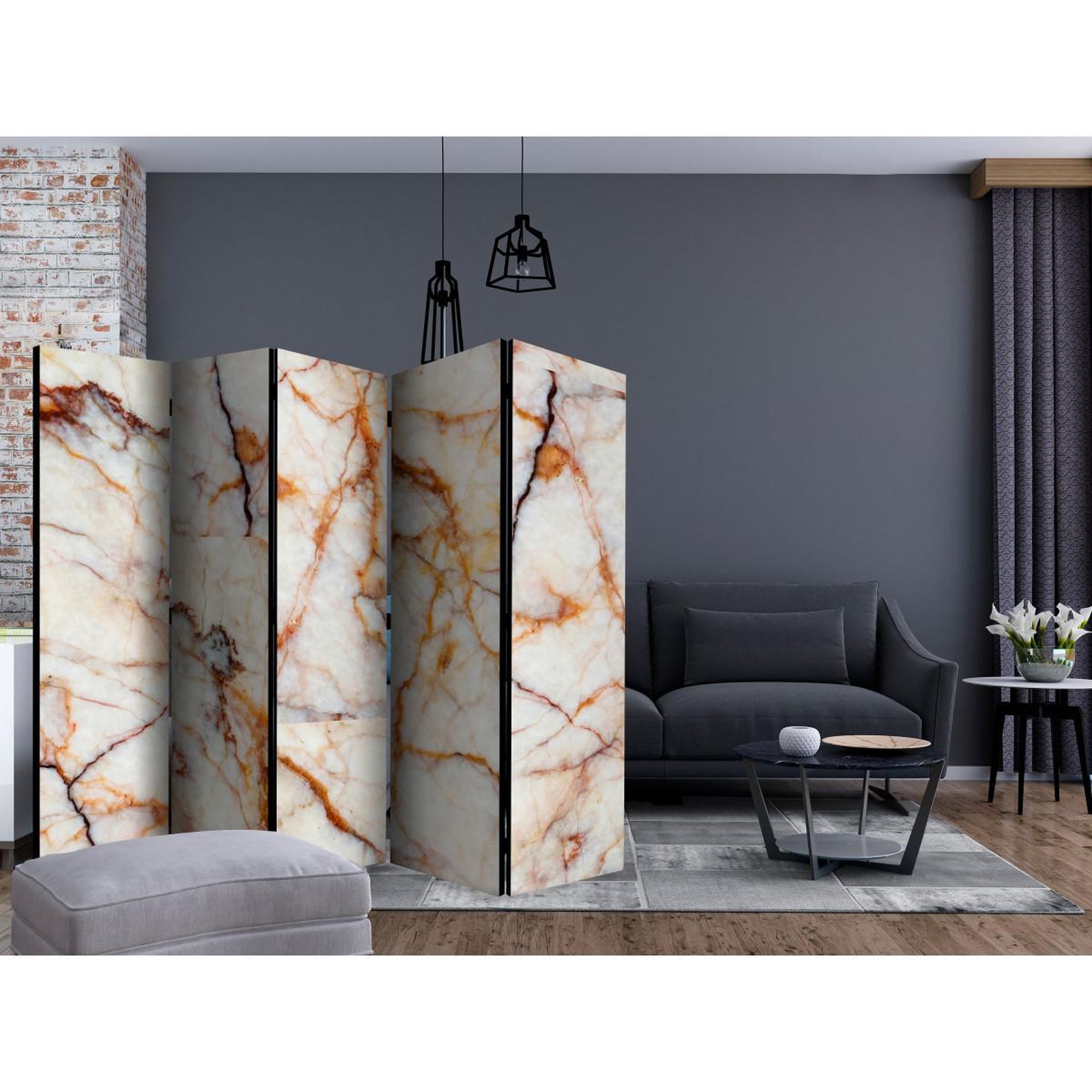 Voir la diapositive 2 : Paris Prix Paravent 5 volets  marble plate  172x225cm