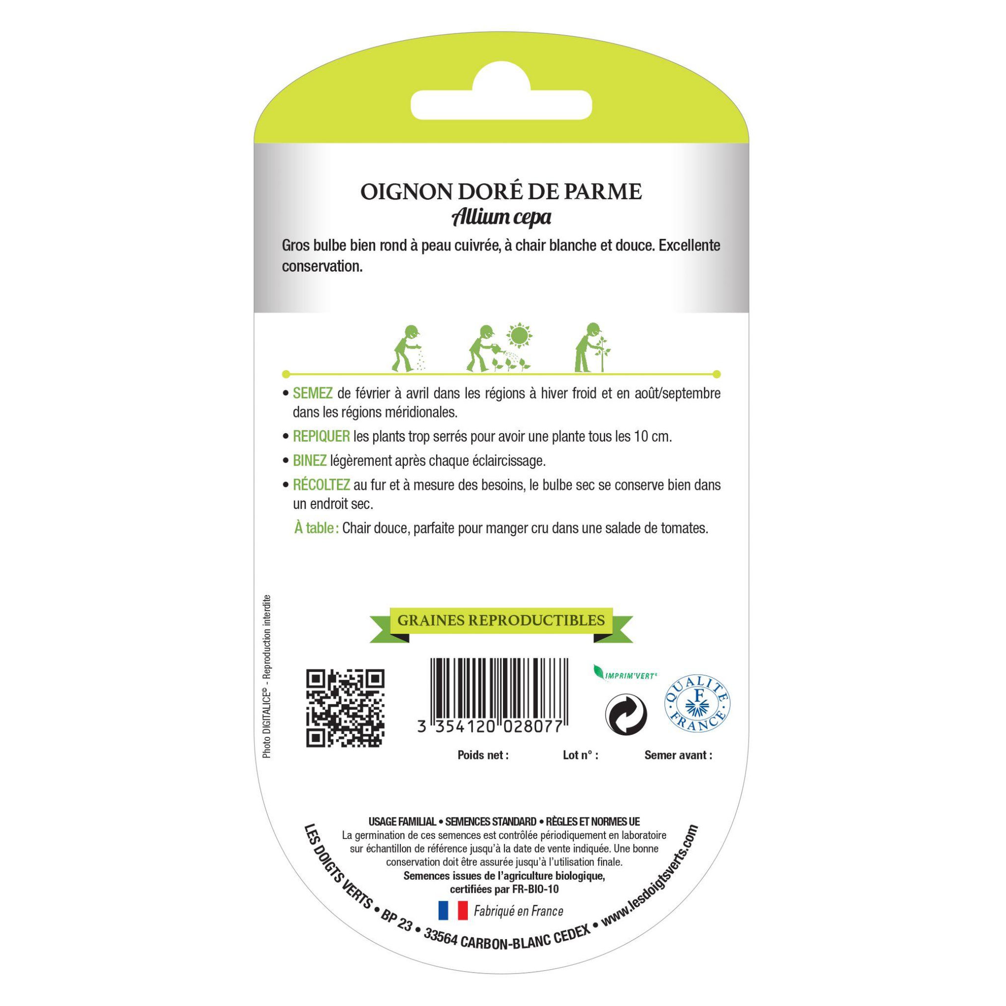 Voir la diapositive 2 : LES DOIGTS VERTS Graines oignon doré de Parme BIO Les Doigts Verts